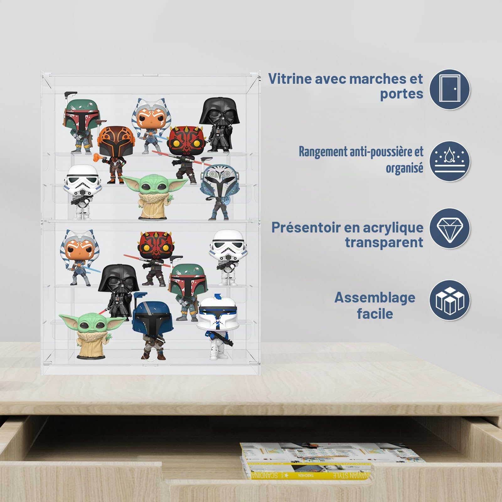 Vitrine pour Collection, 2 étages Vitrine Figurine avec Porte et étagère, Vitrine Acrylique Transparente Boîte Acrylique pour présentation de Figurines , Funko Pop, 12 "Lx6,9 Wx16,7 "H
