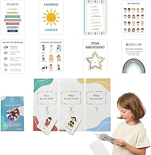 Calm Down Corner | Positive Quotes & Breathing Techniques | Autism Calm Corner Kit with Posters & Solutions Wall | Calming Corner Items for Kids | Calming Posters for Classroom & Homes