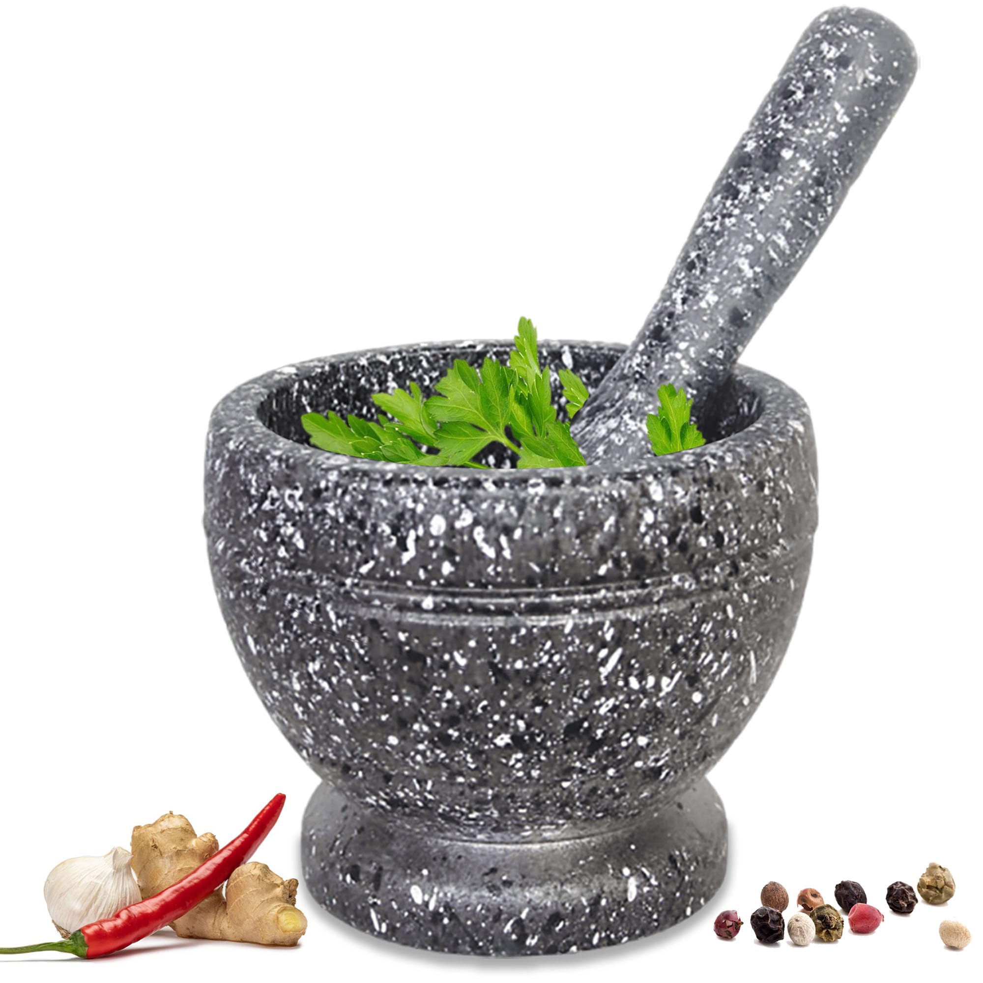 Mortar and Pestle Set, Make Fresh Herbs Grinder Bowl, Spice Grinder, 4.13 Inch Size, Black, Small Grinding Bowl Container for Guacamole, Spices, Salsa, Pesto