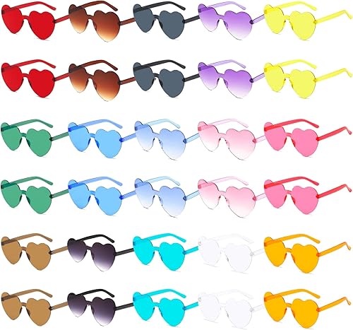 30 pares de lentes de sol en forma de corazón, gafas de sol para el día de San Valentín, color caramelo, sin marco, gafas de corazón sin marco, a