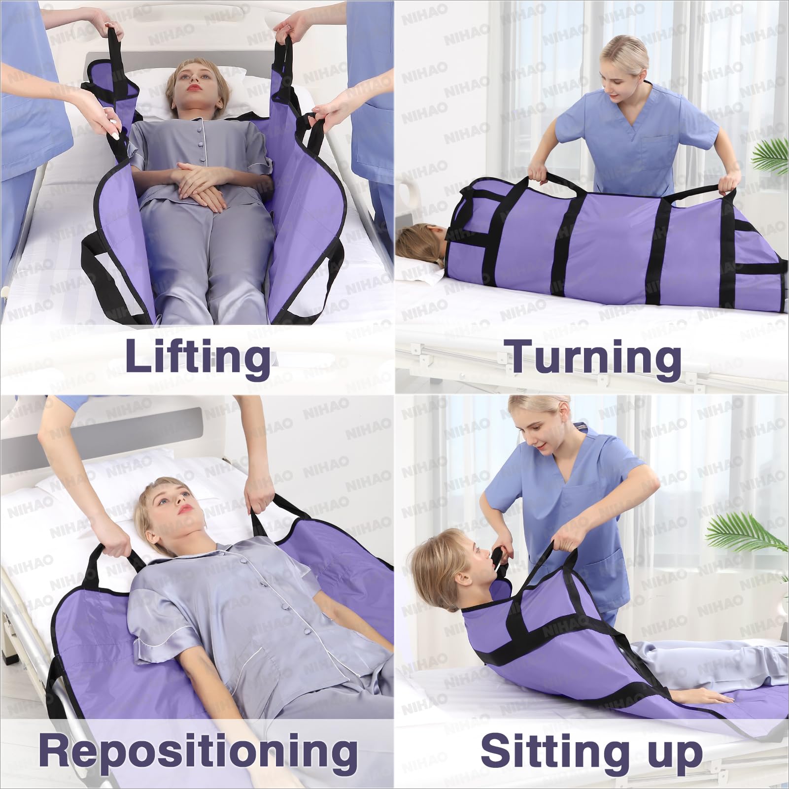 NIHAO Almohadilla de cama de posicionamiento multiusos con asas reforzadas de 48 x 40 pulgadas, sábana de transferencia de cama para pacientes, alfombrilla de elevación para giro, reposicionamiento,