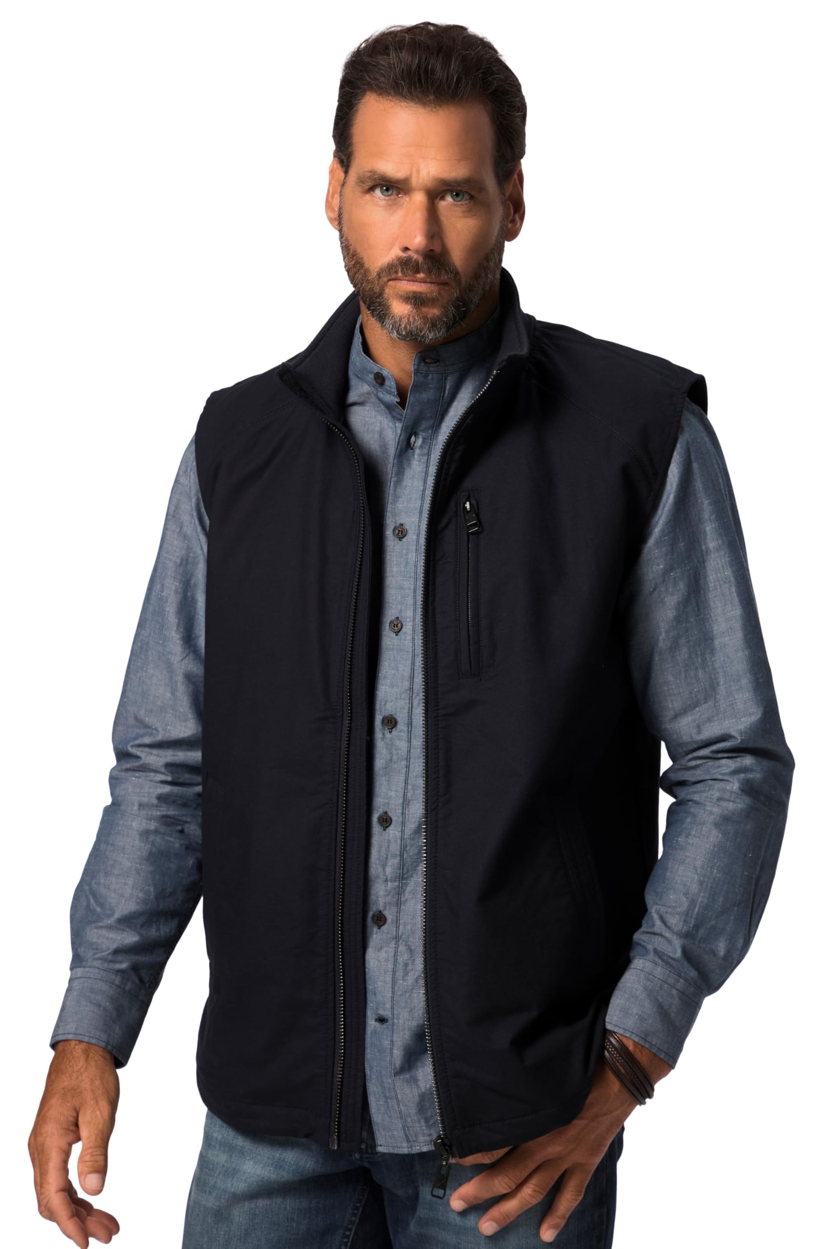 Jp 1880 Men's Navy Blue Wear Big & Tall Plus Size L-8Xl Gilet Flexnamic®, Stand-Up Collar, Up To 8 Xl XXXX-Large 825144130-4Xl