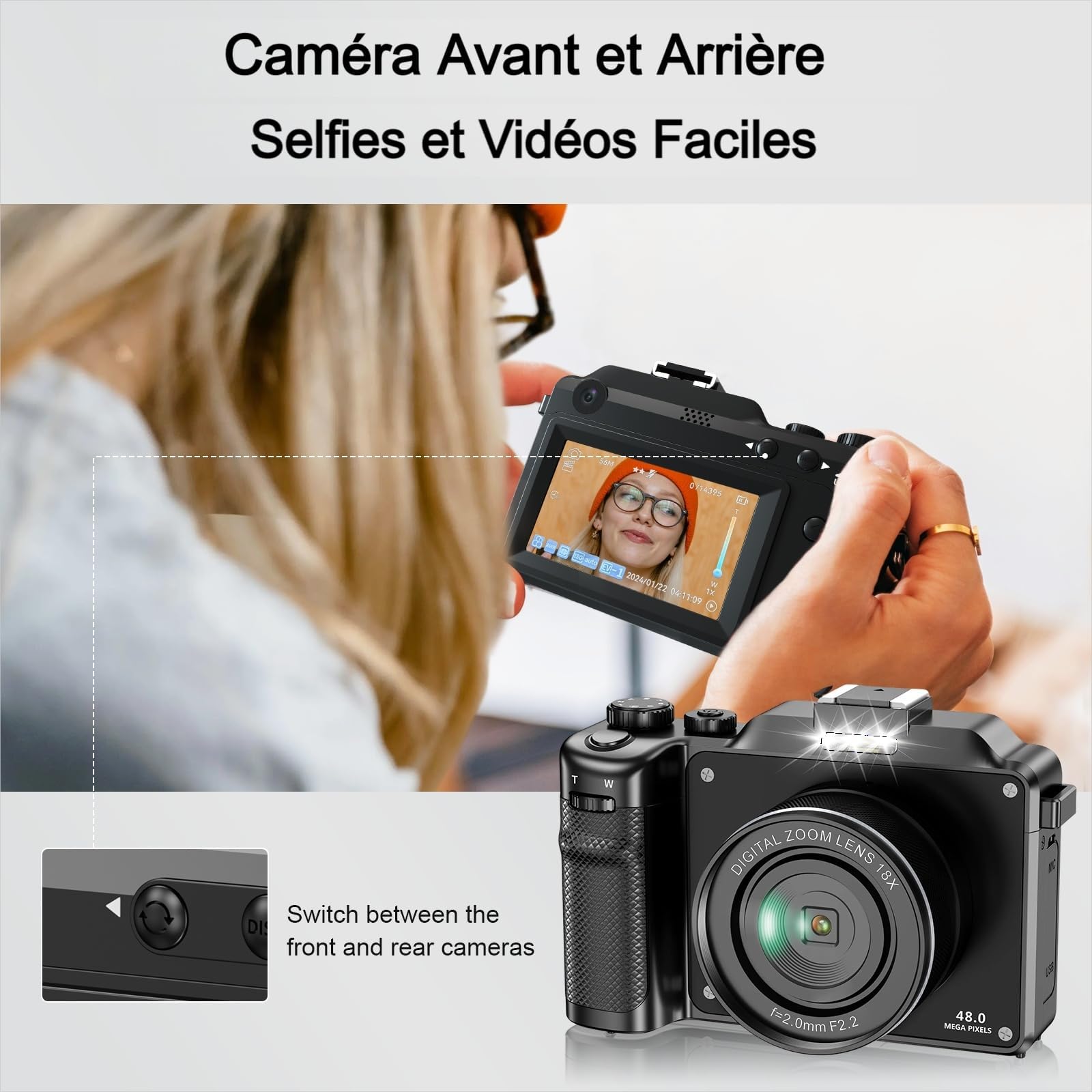 Cámara Digital 5K con Doble Lente, 64MP Compacta Autofoco 18X WiFi y 64GB