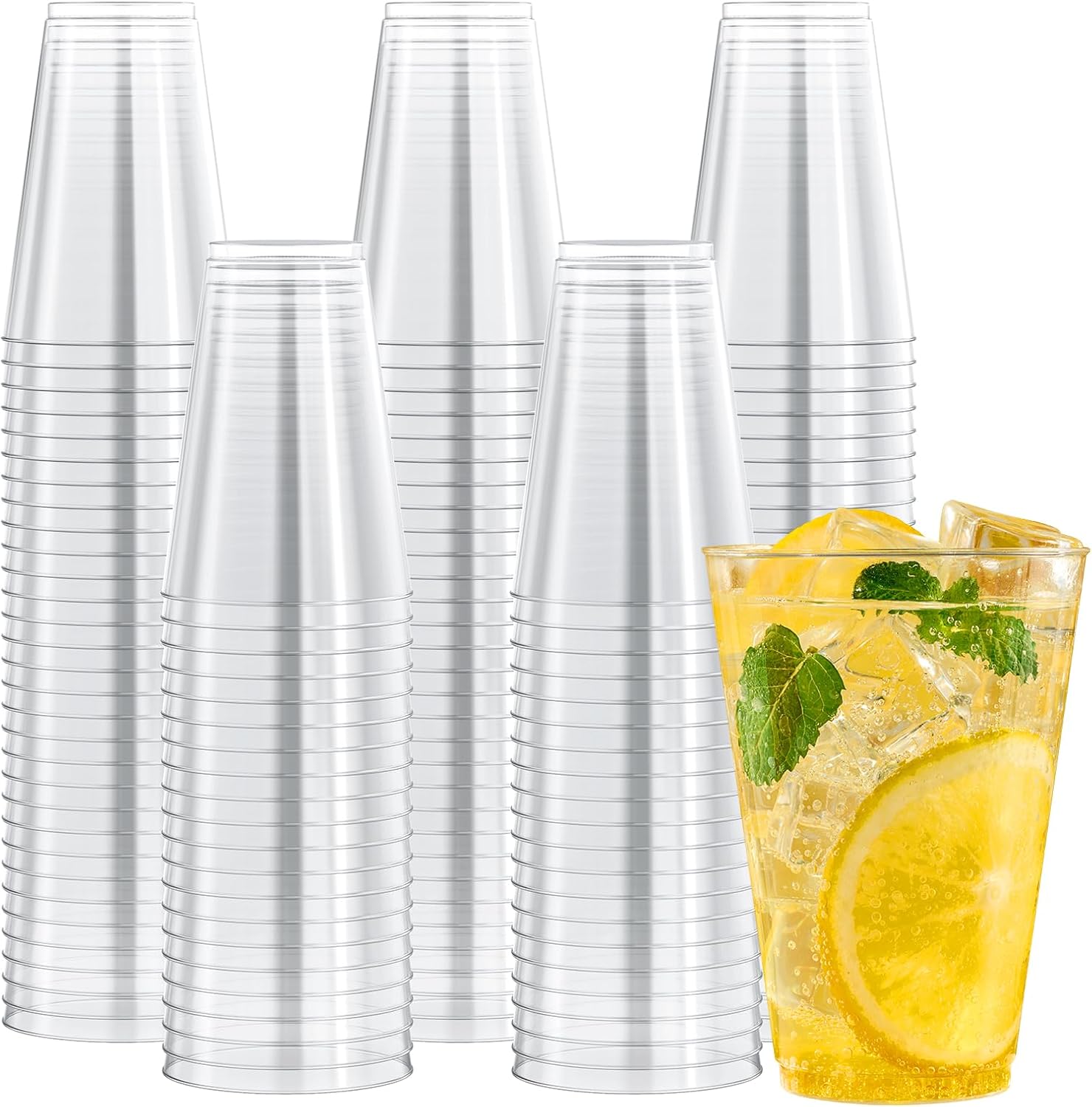 JOLLY CHEF 14 oz Clear Plastic Cups, 200 Pack Heavy-duty Party Glasses, Disposable plastic cups for wedding Cocktails Tumblers, Ideal for Wedding & Party Clear-14oz-200