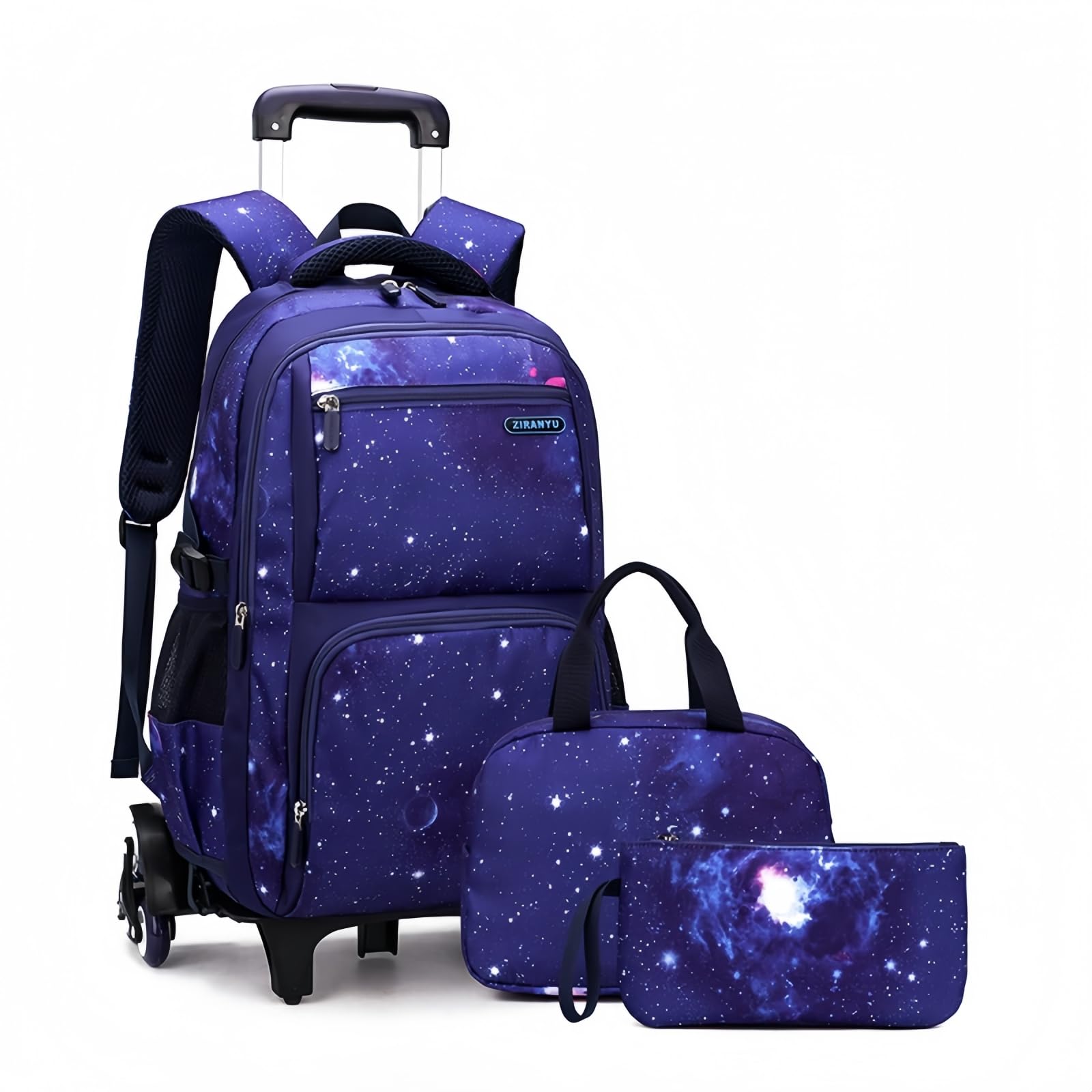 Jungen Schultaschen mit Rollen, Grundschule Trolley Rucksäcke mit Lunch Tasche Federmäppchen 3-Teiliges Schultaschen-Sets für Kinder