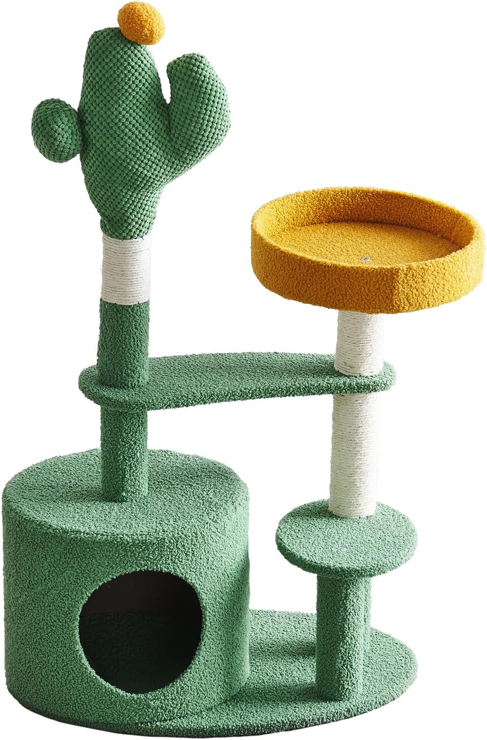 LDDLPOCKET Cat Tree Cat Tower Multi-Level Kitten Condo Fun Toy & Territory with Perched Platforms，Sisal Scratching Posts，Dangling Ball，Ladder，Space Capsule Nest (Cactus, 4 layers 100CM)