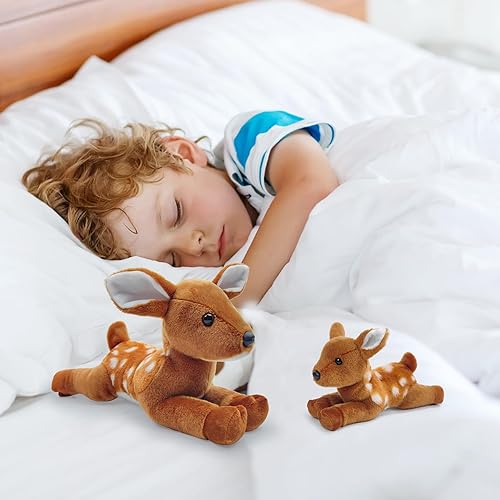 Miniatura 3 de Animal de Peluche de Ciervo para Niños, Juguete de Peluche de Animal Realista de Cervatillo de 8 Pulgadas en Postura Acostada, Ciervo de Peluche