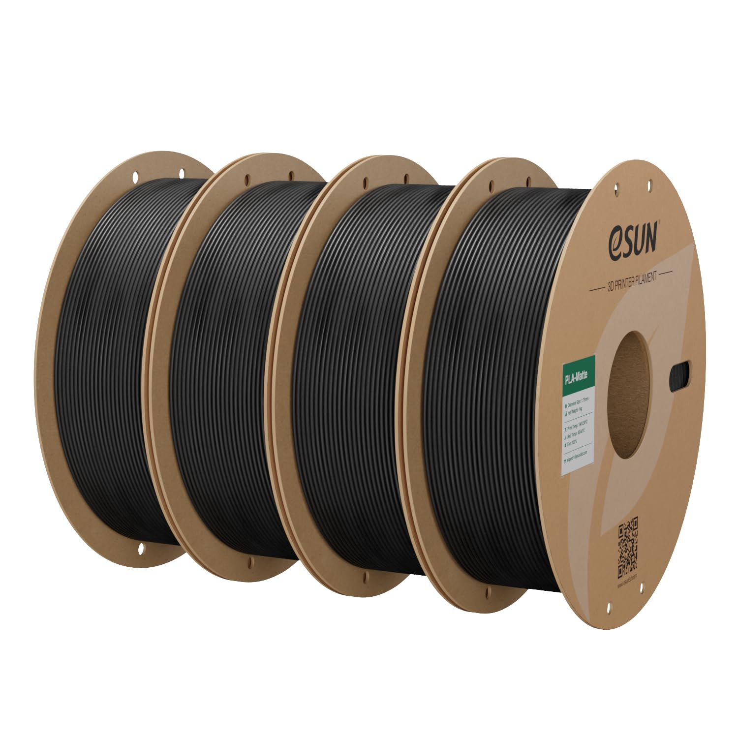 eSUN Upgraded Matte PLA Filament 1.75mm, Matte PLA 3D Drucker Filament, glanzfreie Farbe, mattierte Textur, 1KG pro Spule, 4 Spulen für 3D Drucker, Dunkelschwarz