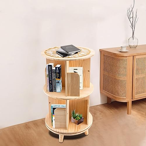 Miniatura 2 de Estantería giratoria, estantería esquinera independiente de 360 grados para espacios pequeños, estante de almacenamiento de madera maciza,