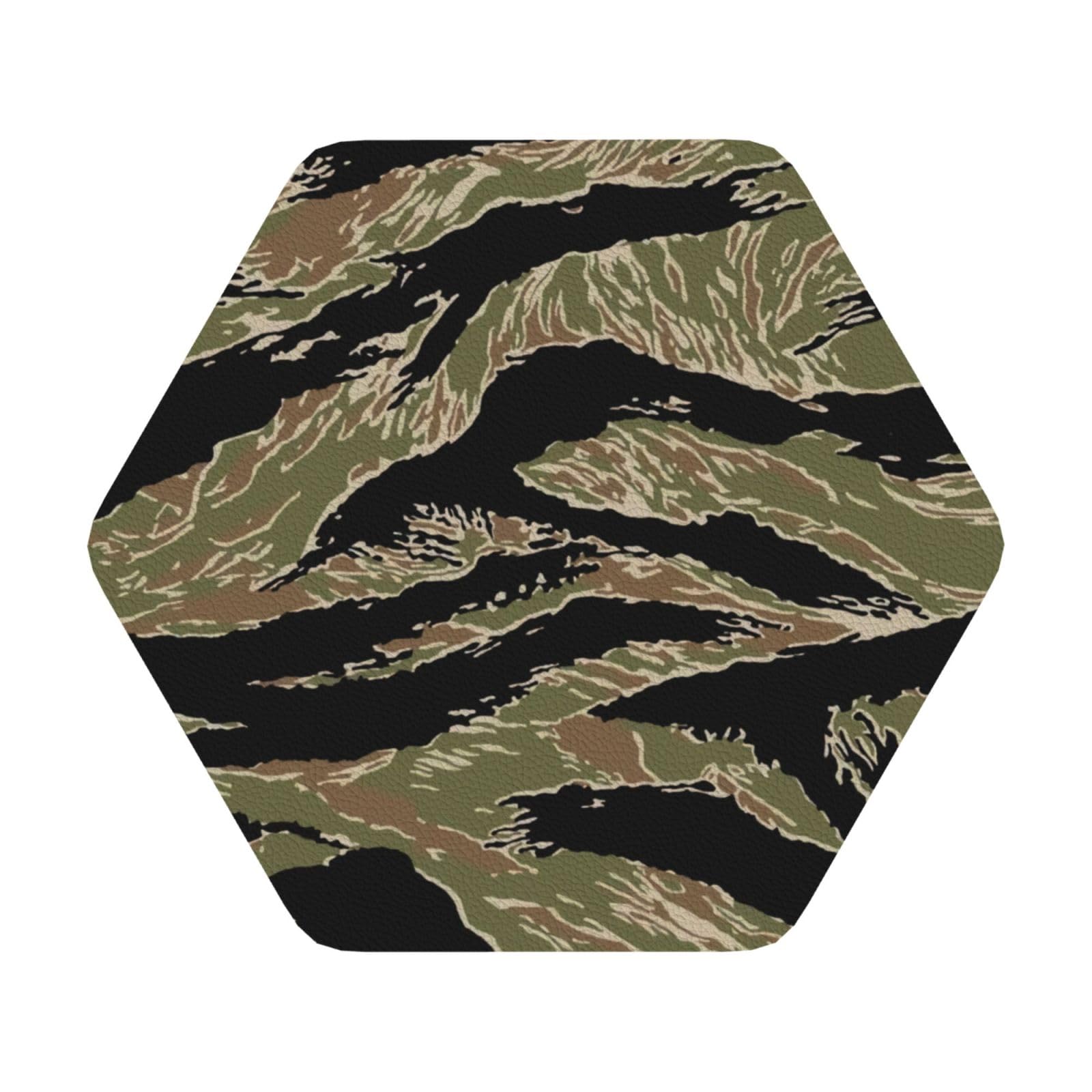 Tiger Stripe PU Leather Coasters Set of 6 Hexagon Drink Coasters