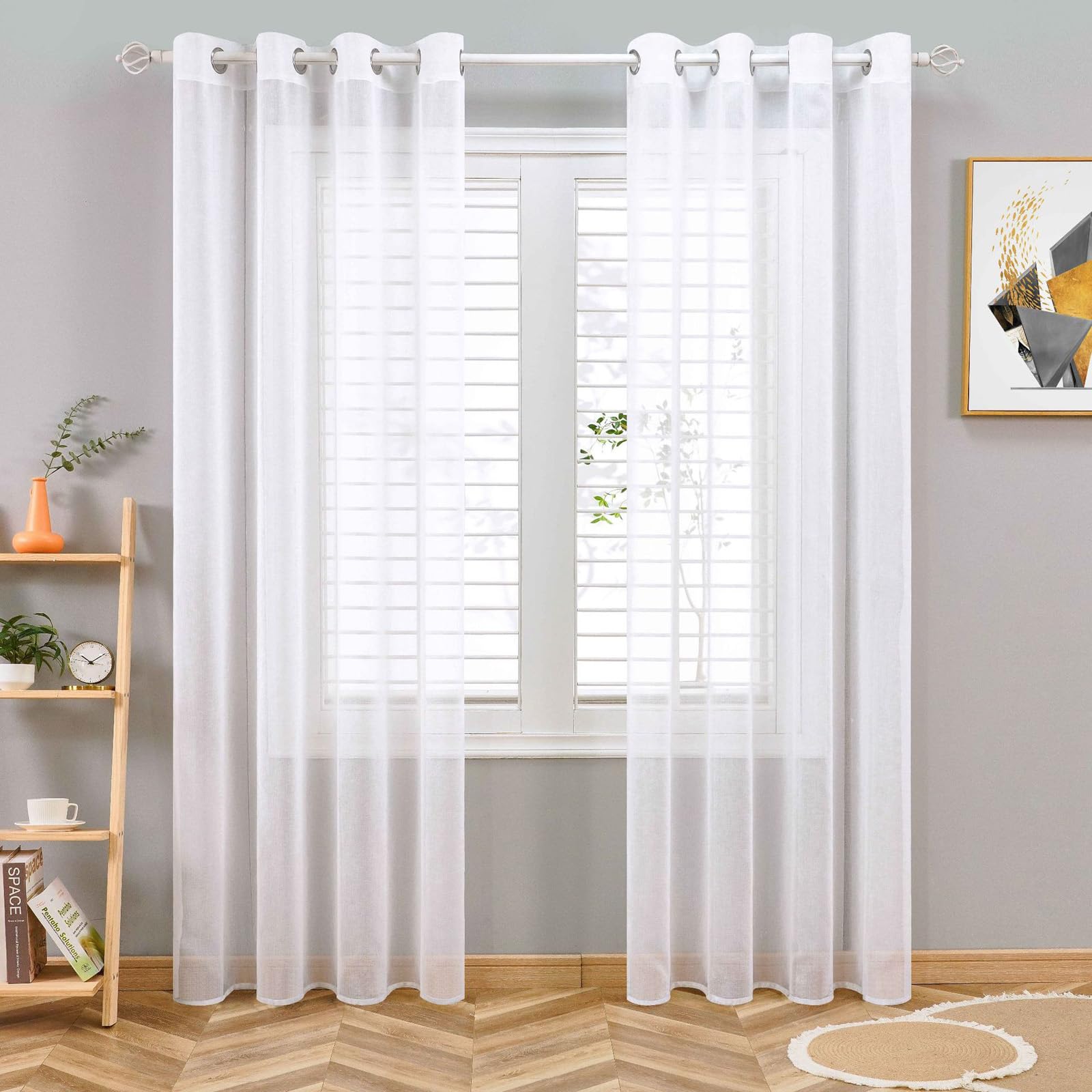 Voile Curtain 2 Panels Net Curtains for Windows, Light Filtering Sheer Curtains, Solid Color Semi Transparent Eyelet Panels for Bedroom Living Ro(Size:250x270cm/W 98" x L 106" (2 Panels),Color:White)