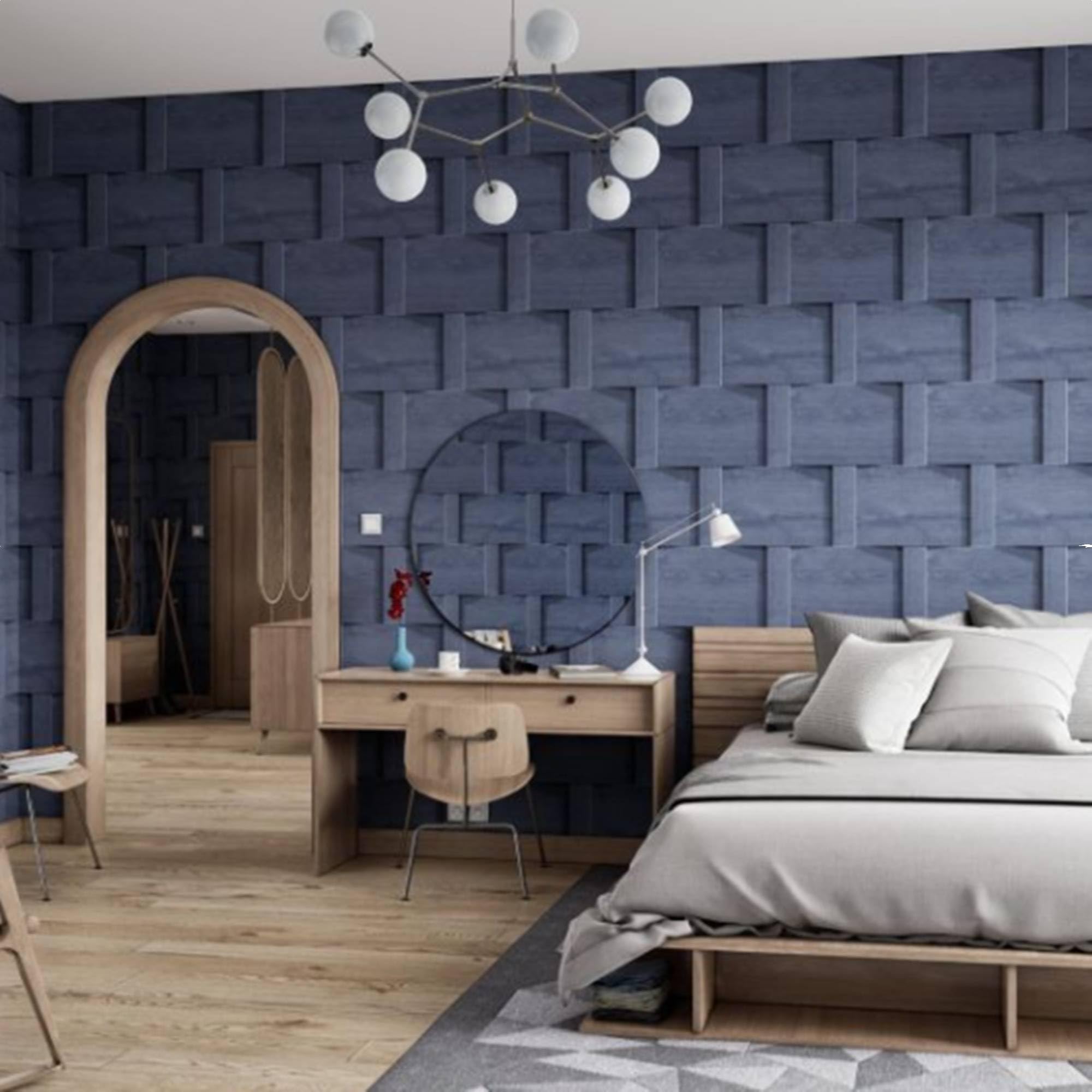 Sophie Laurence Blue Textured Wallpaper 10M X 0.53M Roll - 3D Effect Wall Panels For Interior Decor, Paste The Paper, Bathroom/Bedroom Wall Covering