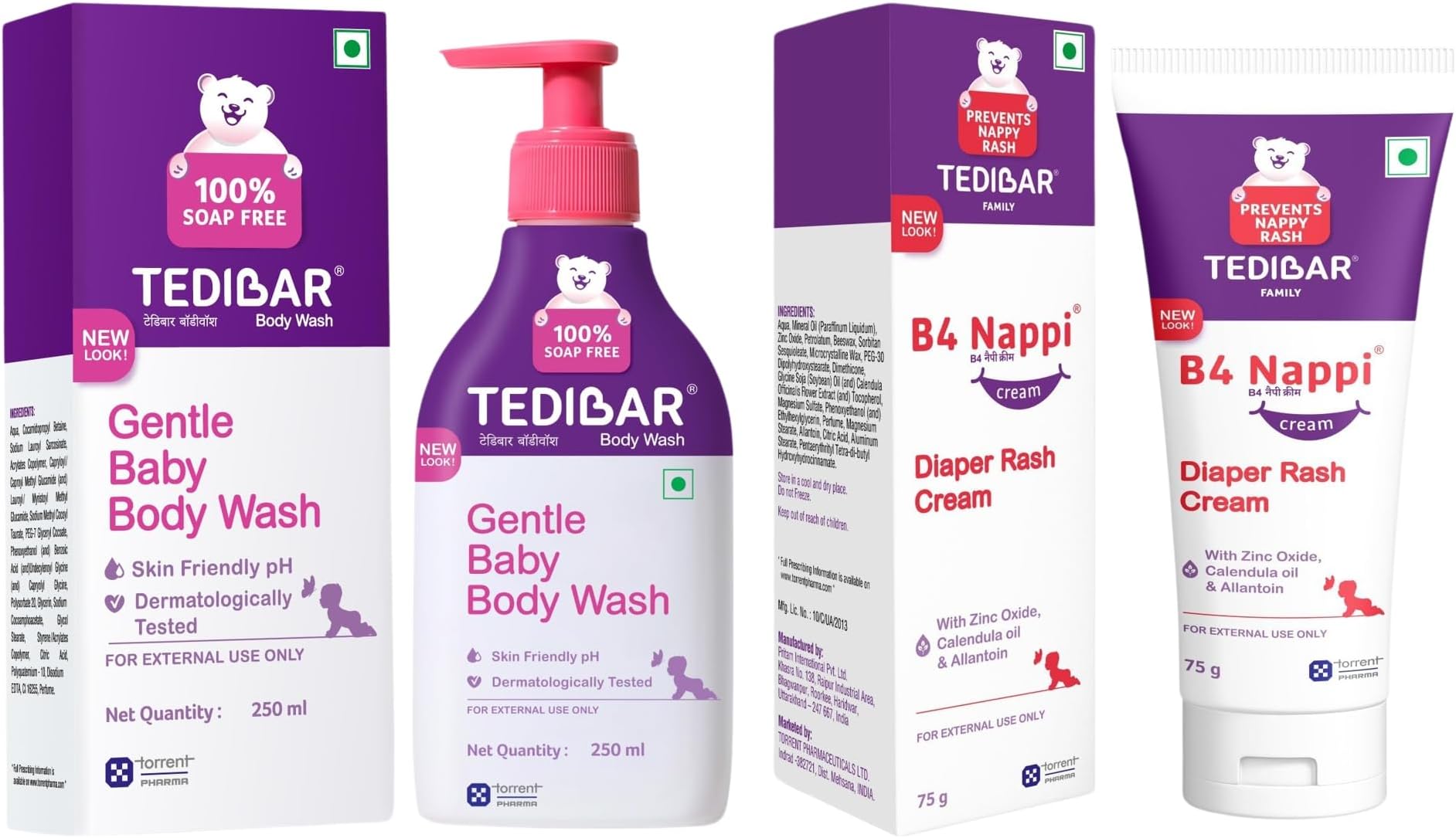 Rich Moisturising Baby Body Wash 250ml with B4 Nappi Cream TEDIBAR B4 Nappi Diaper Rash Cream for Babies 75g | Soothes and moiturises baby's Nappy Area