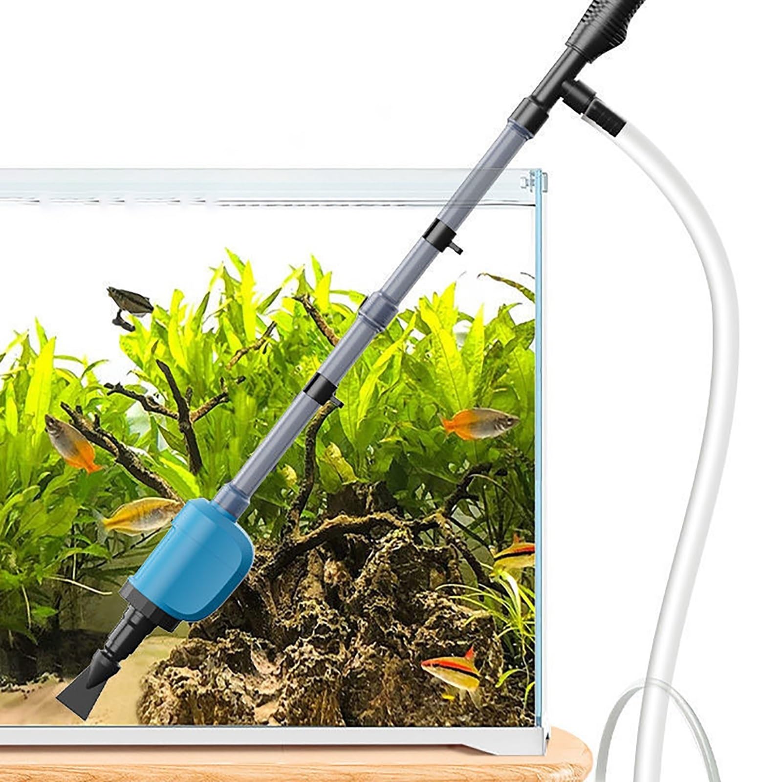 Nettoyeur de gravier for aquarium, kit d'aspirateur de sable for aquarium à changement rapide d'eau avec bouton de pression d'air, aspirateur à siphon for aquarium avec filet for aquarium for le chang