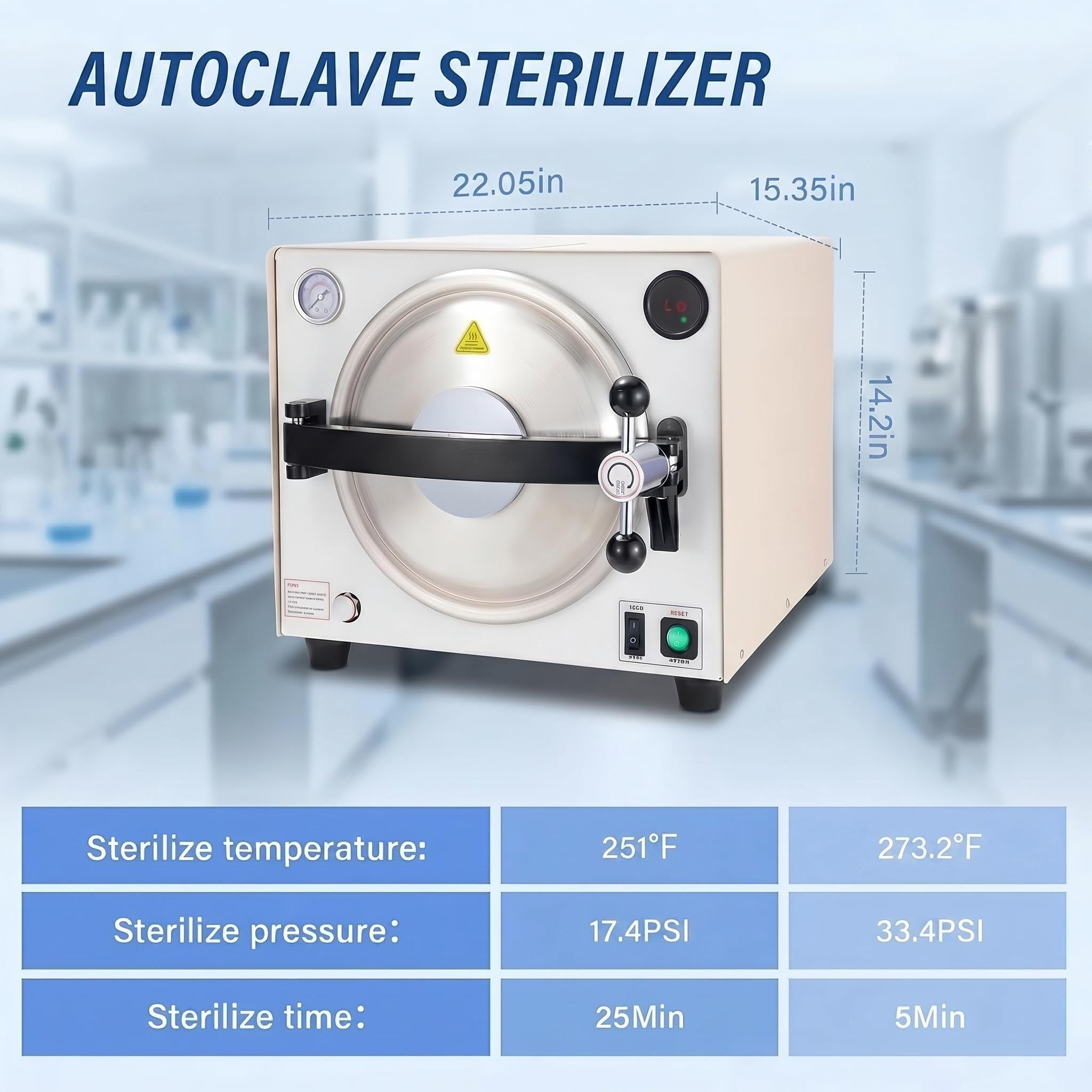 Autoclave de 18 litros, autoclave de vapor, autoclaves de laboratorio dental de 1000 W con manguera de drenaje y 3 bandejas