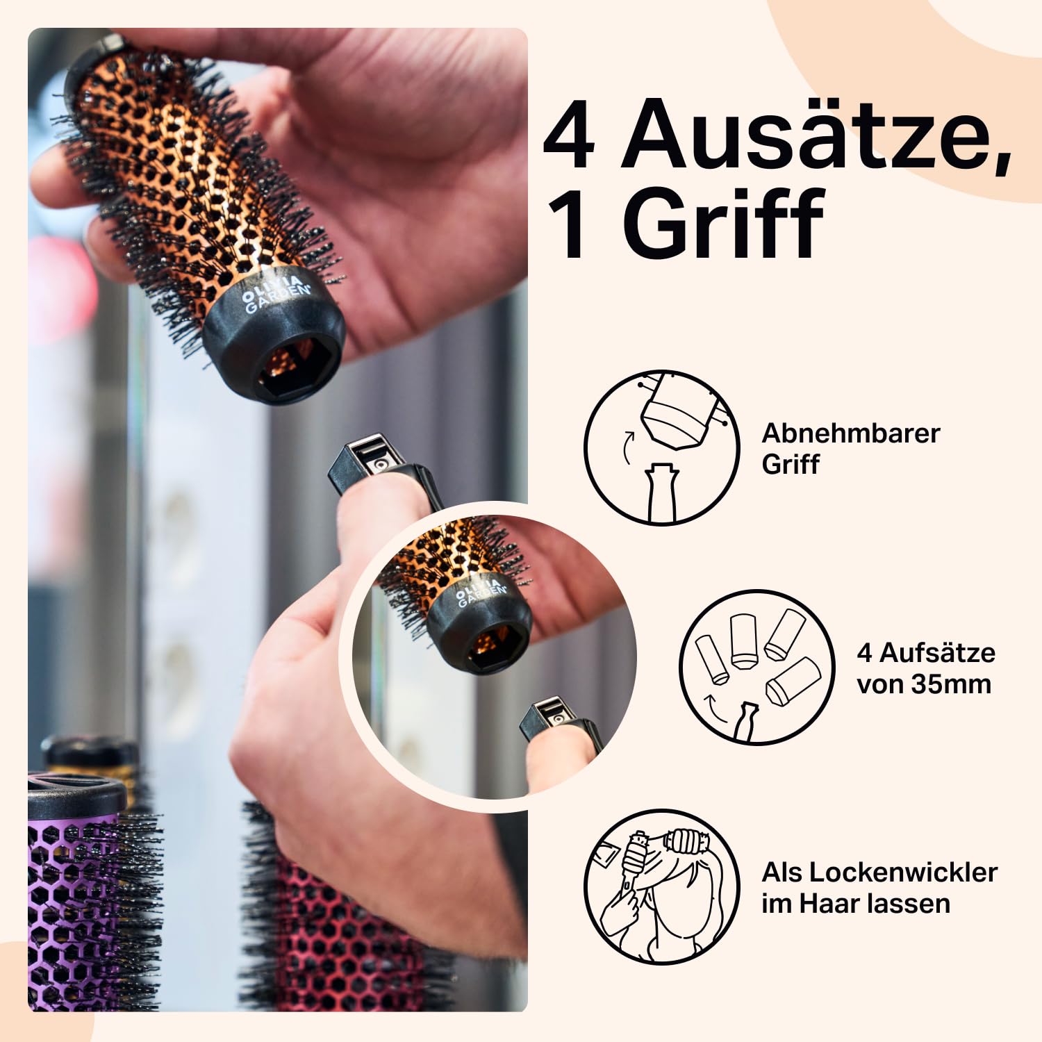 Olivia Garden Multibrush Curlers Kit - 4 Aufsätze & 1 abnehmbarer Griff - Perfekt für Locken und Volumen