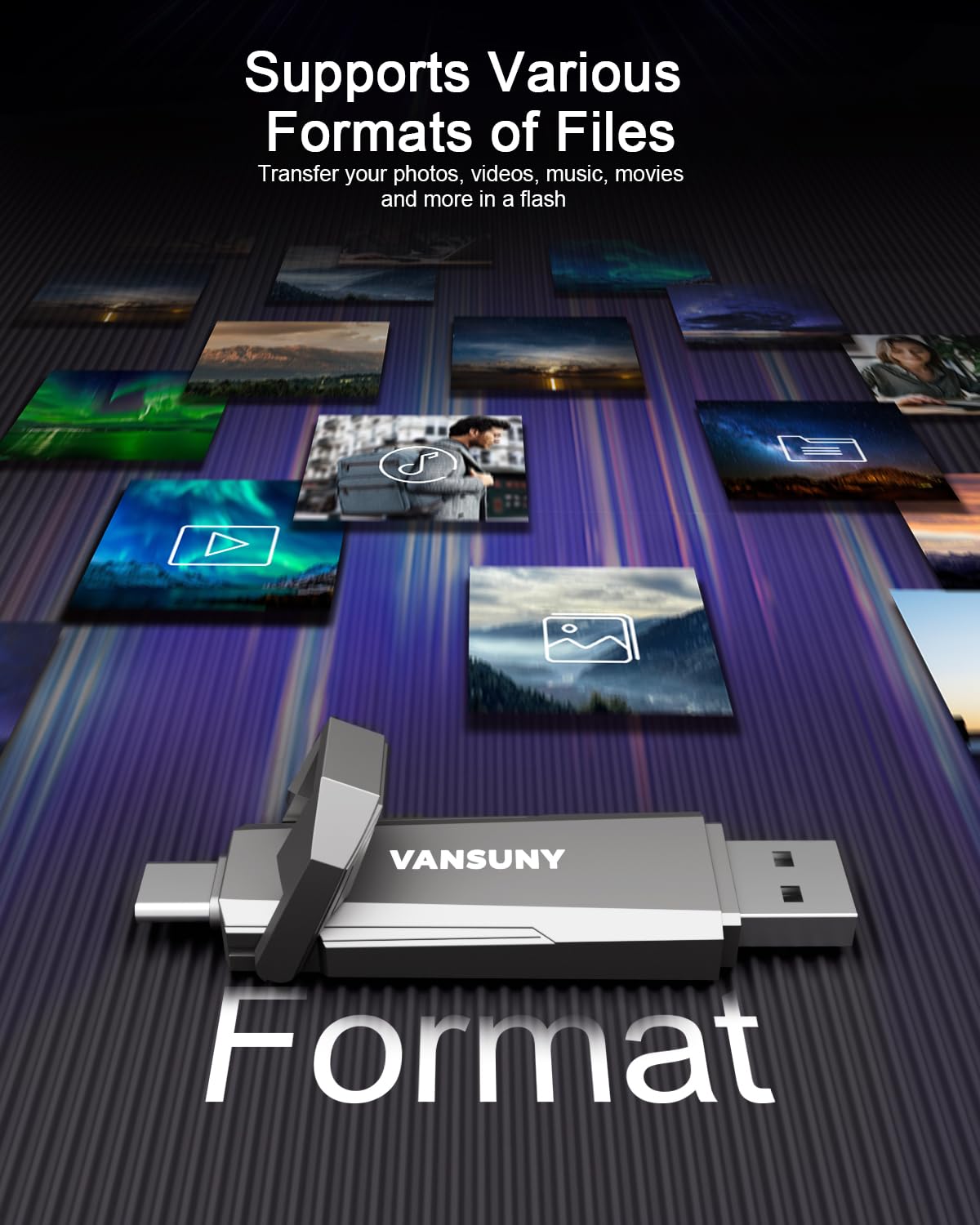 Vansuny SSD Esterno 1TB, Chiavetta USB 3.2 Gen 2 Pen Drive fino a 1000 MB/s, Memoria Esterna USB-C + USB-A per Smartphone, PC, Portatile, Mac, PS5