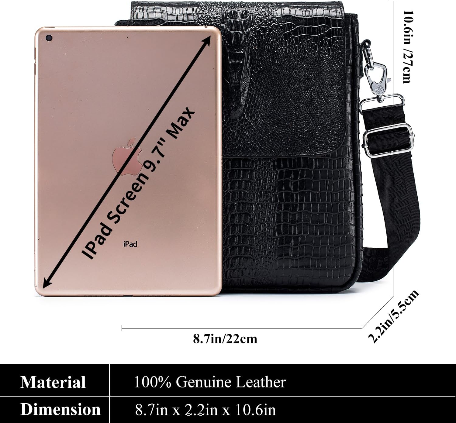 Leather Messenger Bag for Men Medium Crocodile Embossed Mens Handbag Crossbody Shoulder Bag Messenger Man Purse