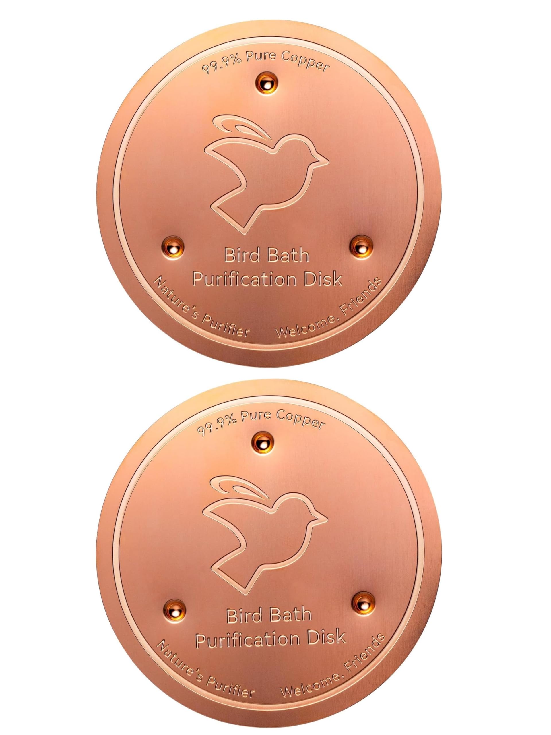 Bird Bath Copper Tray, 99.99% Pure Copper Bird Bath Purification Disk 0.8mm Thick with Stable 3-Point Support, Suitable for Outdoor Courtyard Lawn Fountain Bowl (2pcs)