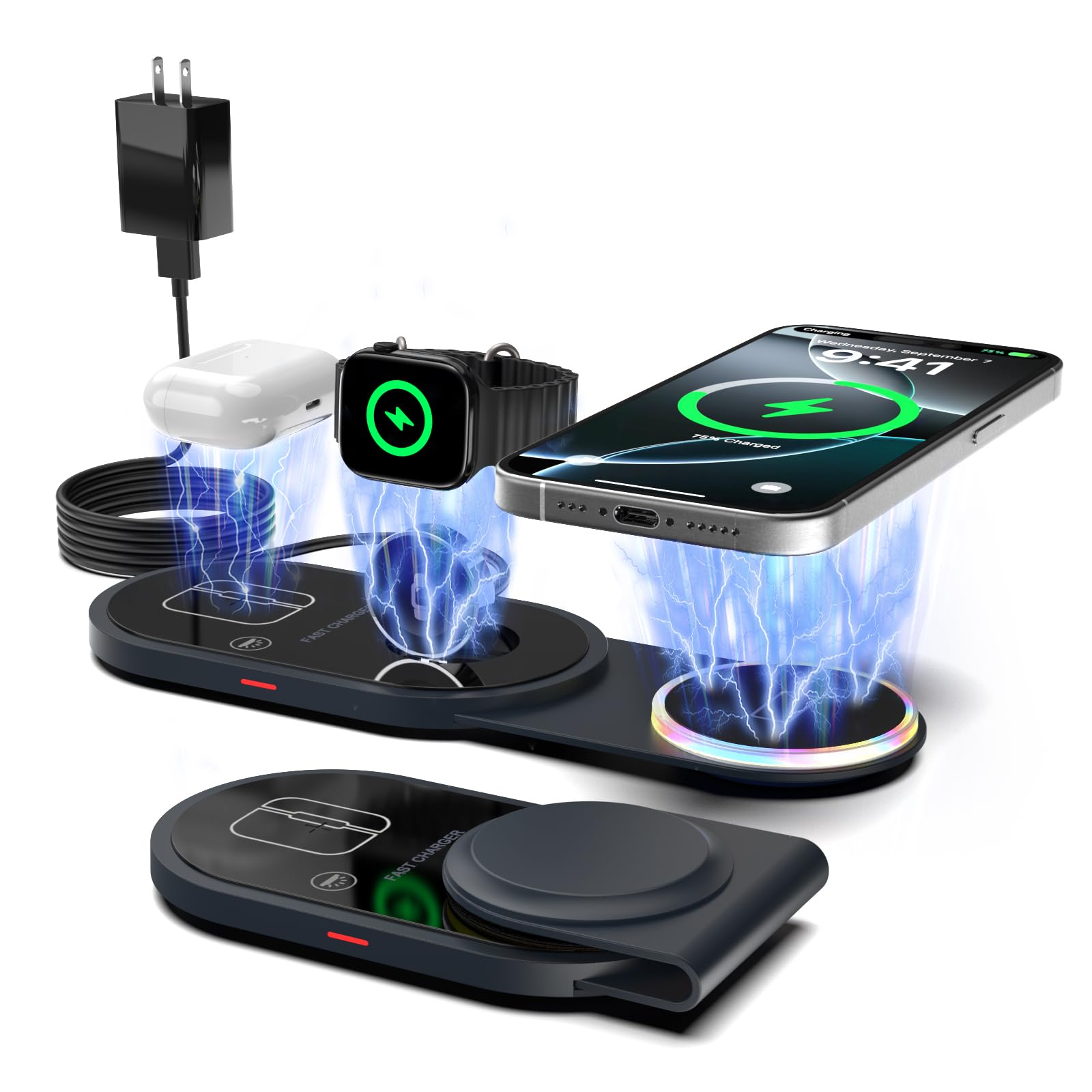 【713円】 COCIVIVRE 3in1 マグセーフ QC3.0アダプター付き 折り畳み式 ワイヤレス充電器