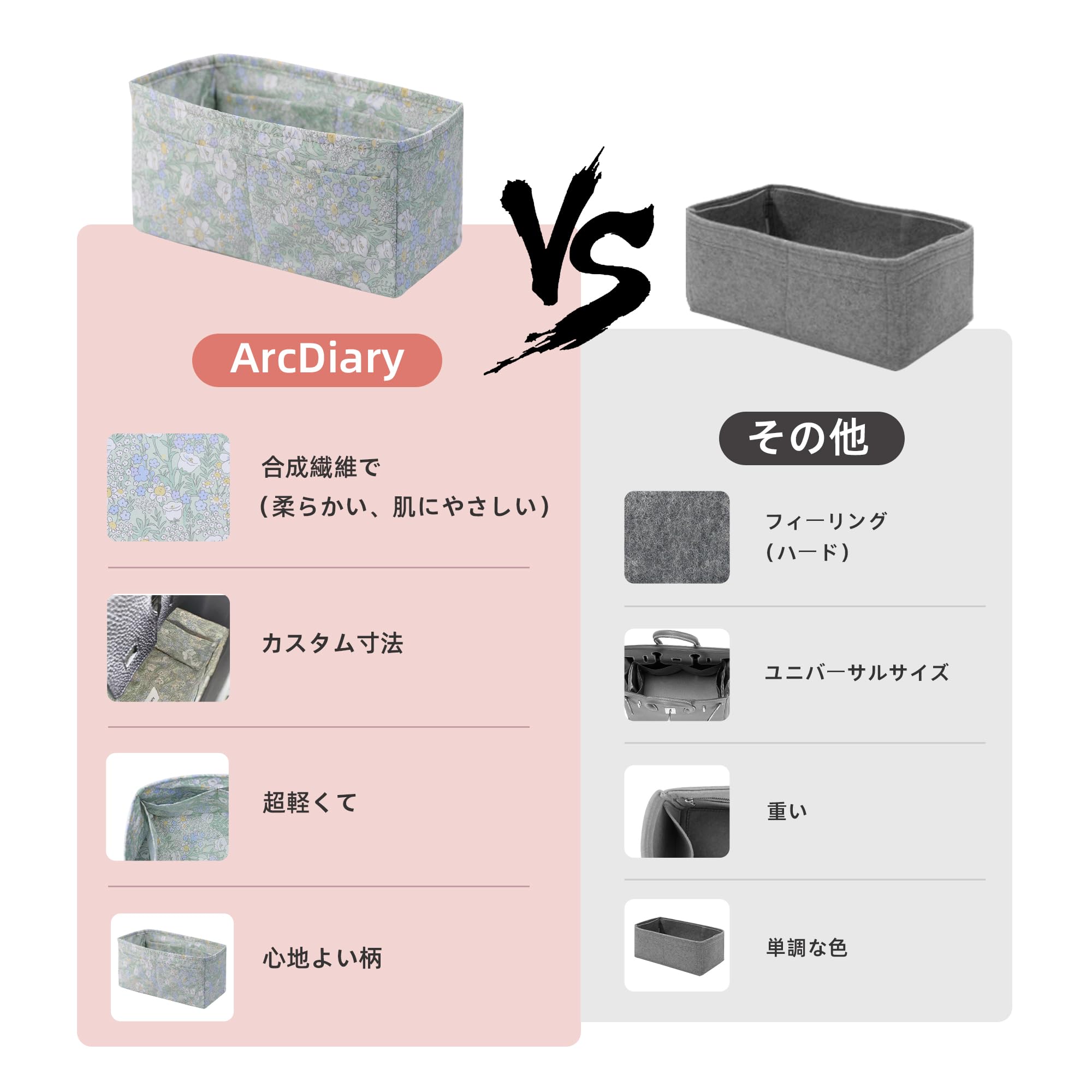 Amazon.co.jp: ArcDiary バッグインバッグ トートバッグ用 高級