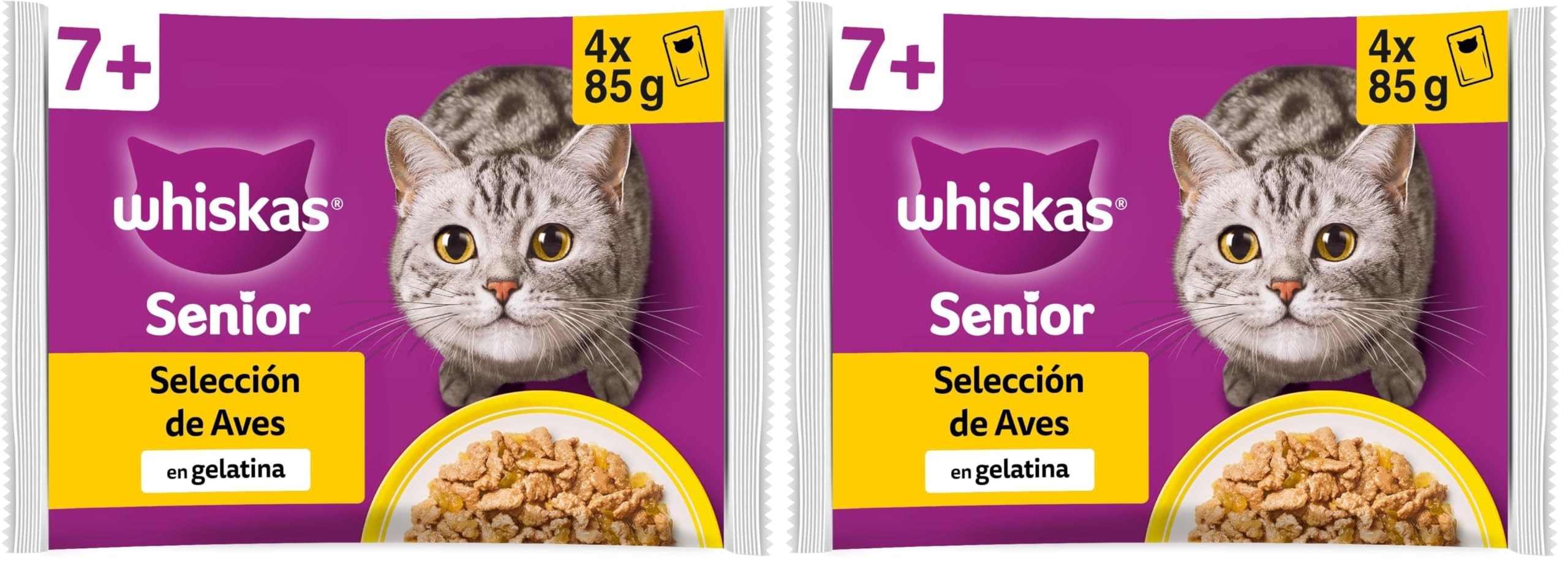 Whiskas Comida Húmeda en Gelatina para Gatos Selección Aves 13 x 4 bolsitas x 85g (Paquete de 2)