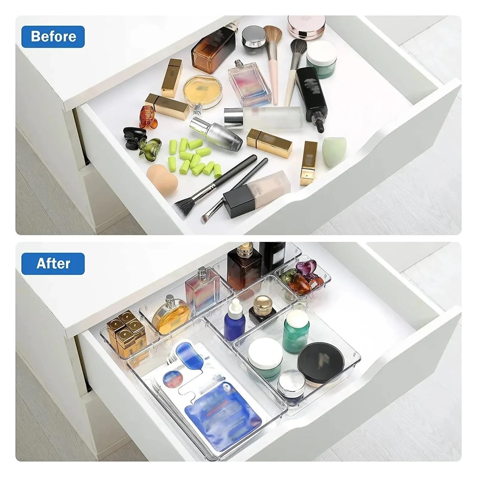 Organizer Cassetti 7/14 Pcs Drawer Organizers Set Clear Plastic Desk Dividers Bins Bedroom Dresser Office Storage Box for Makeup Jewelries Gadgets(7PCs)