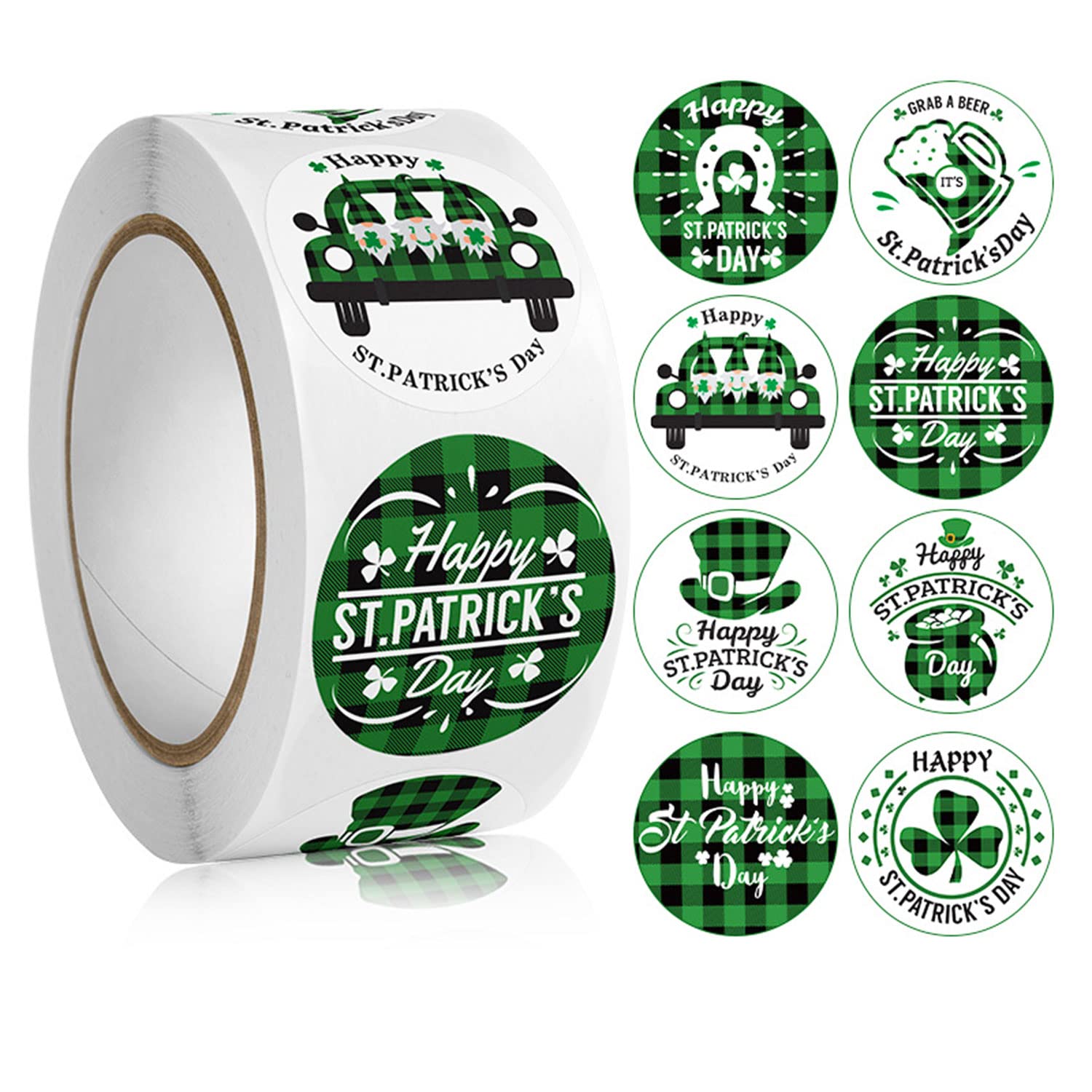 Jc.upin 500 Pcs St.Patrick's Day Stickers - Green Shamrock Four-Leaf Clover Leprechaun Gold Coin Self-Adhesive Sticker for St. Patrick's Day Party Supplies Decorations,Cards, Gift Bags (Style A)