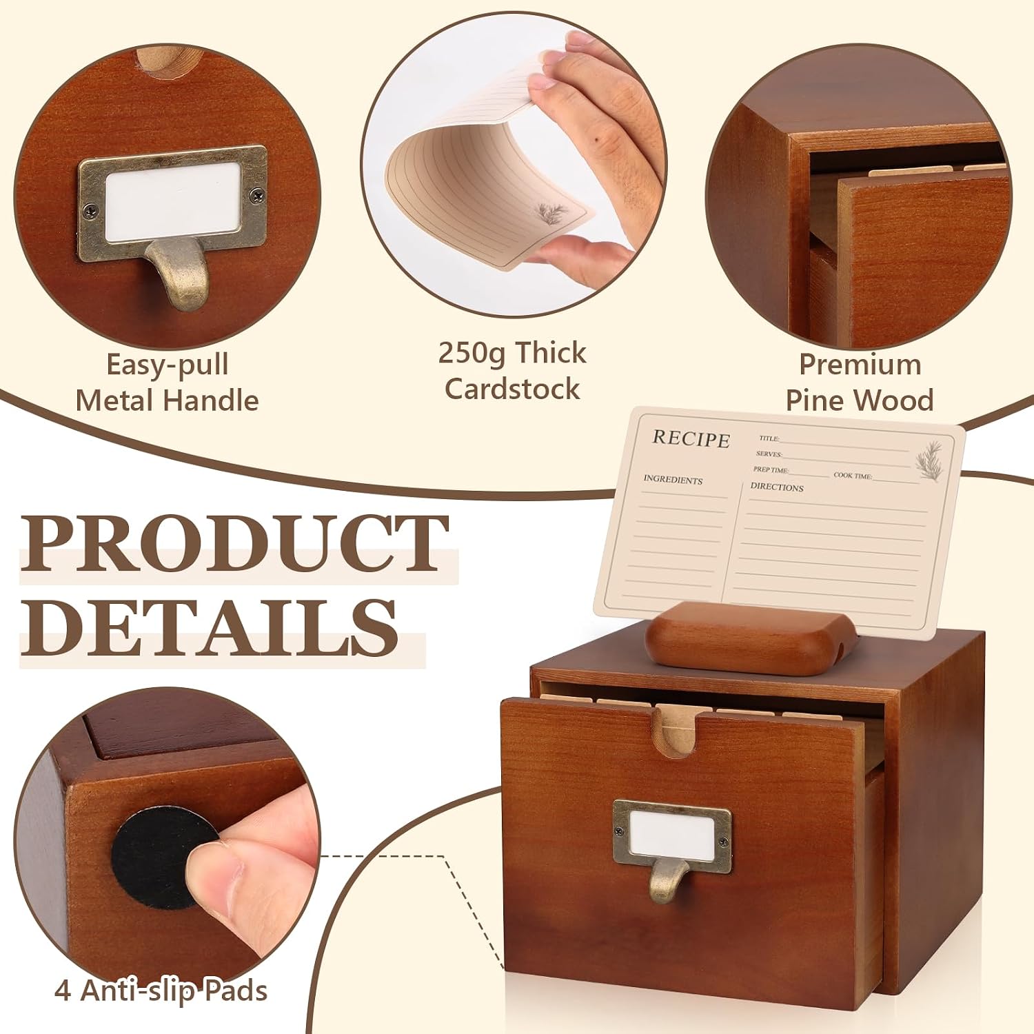 4x6 Wood Recipe Box with Cards and Dividers Vintage Recipe Card Box image 3