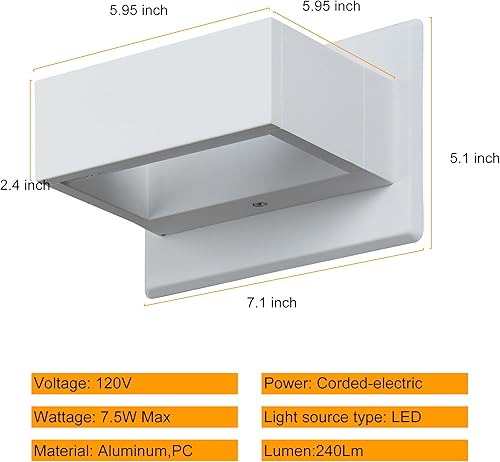 Miniatura 4 de Inowel Paquete de 2 luces de pared para exteriores luz exterior blanca arriba y abajo aplique de pared LED para porche garaje casa jardín 75 W 240