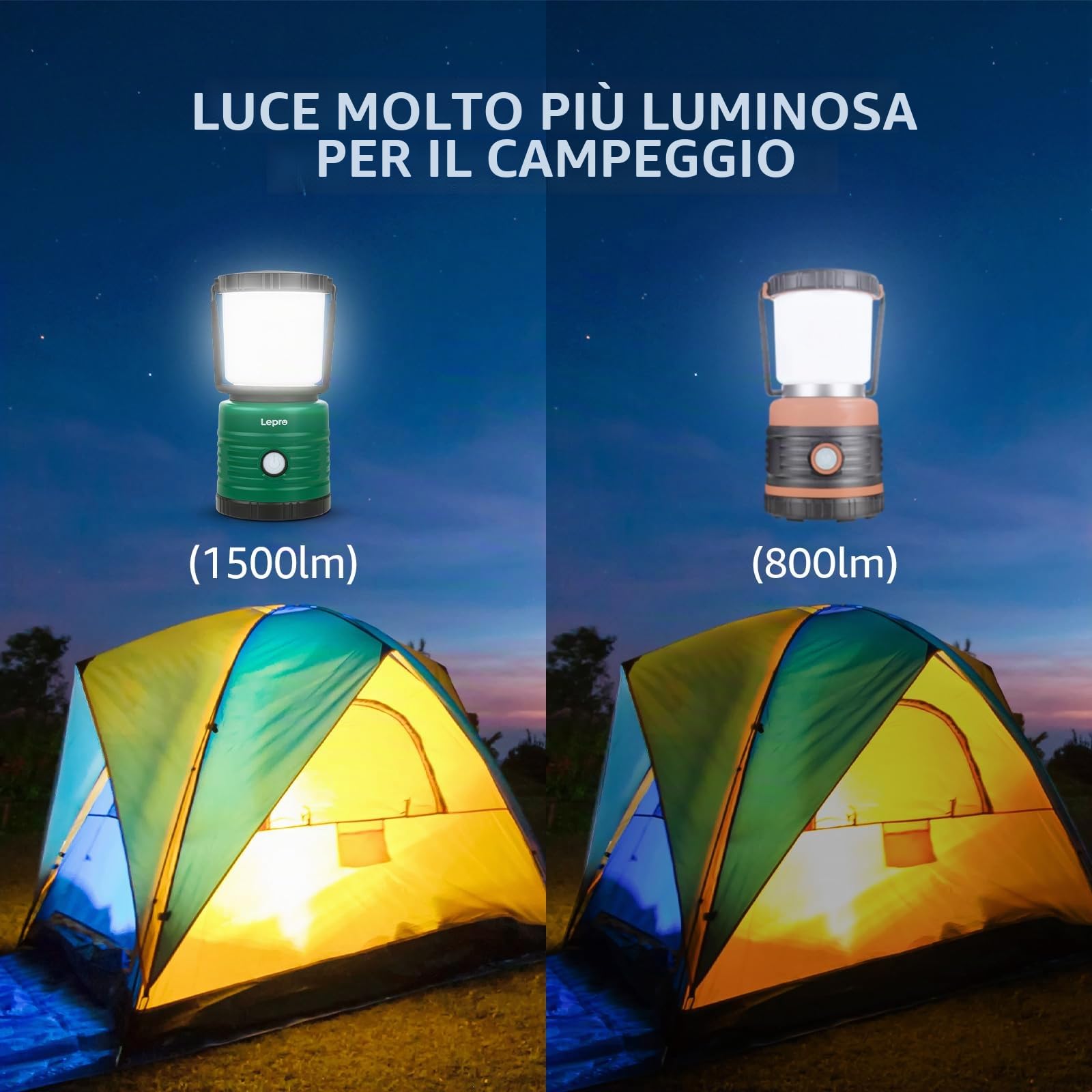 Lepro Lampada da Campeggio Impermeabile, Lanterna da Campeggio LED 1500 lumen, 4 Modalità di Illuminazione, Luce per Campeggio Esterno per Interruzioni di Corrente, Escursionismo, Emergenza, Pesca