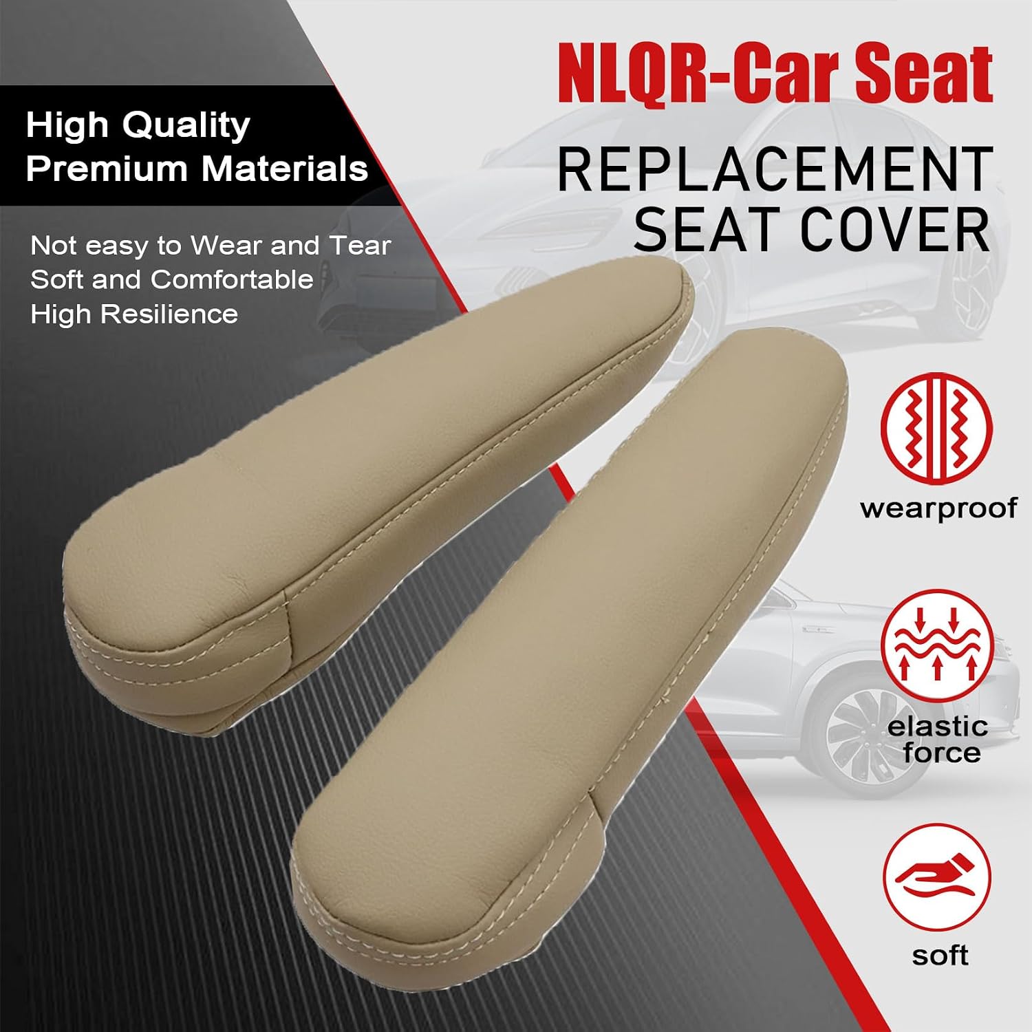 NLQR 2Pcs Replacement Seat Armrest Cover Microfiber Leather Tan Compatible with Toyota Sequoia 2001 2002 2003 2004 2005 2006 2007, Front Driver & Passenger Side, Waterproof Anti-Scratch Arm Rest Skin