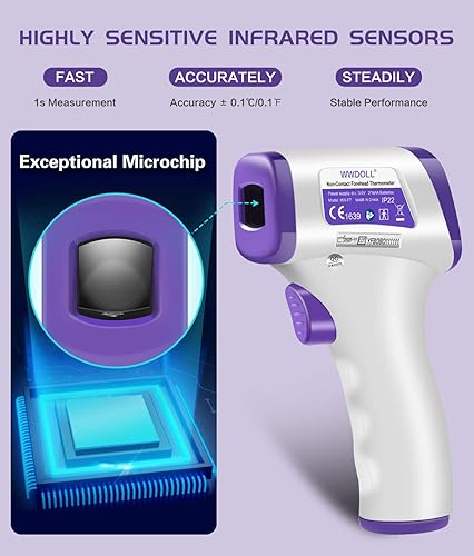 Miniatura 4 de WWDOLL Termómetro infrarrojo para la frente de adultos, sin contacto, termómetro digital con sensor de alto calibre con pantalla LCD para