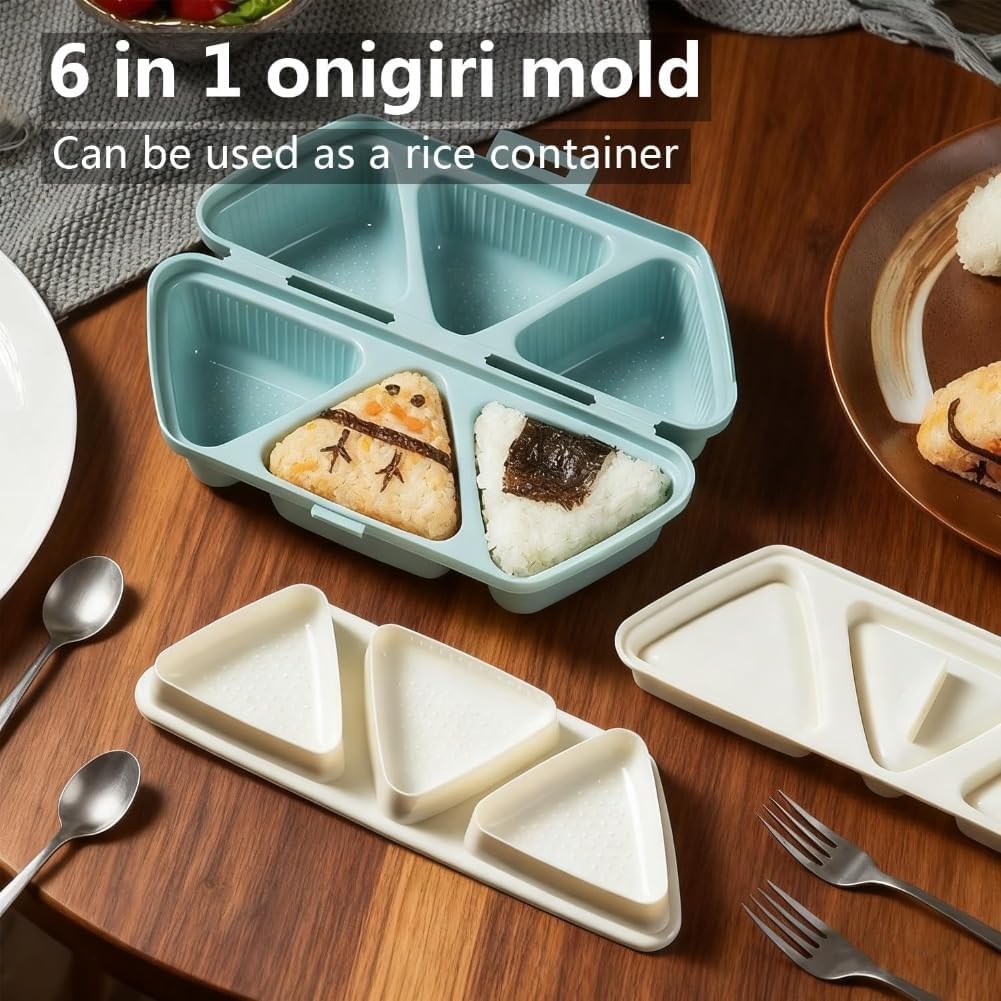 6 in 1 Onigiri Mold - Triangle Sushi Maker, Quickly Creates 6 Rice Balls at Once, Non-Stick, Foldable Design, Dishwasher Safe, Durable PP Material, Perfect for Sushi, Musubi (2 Pcs)