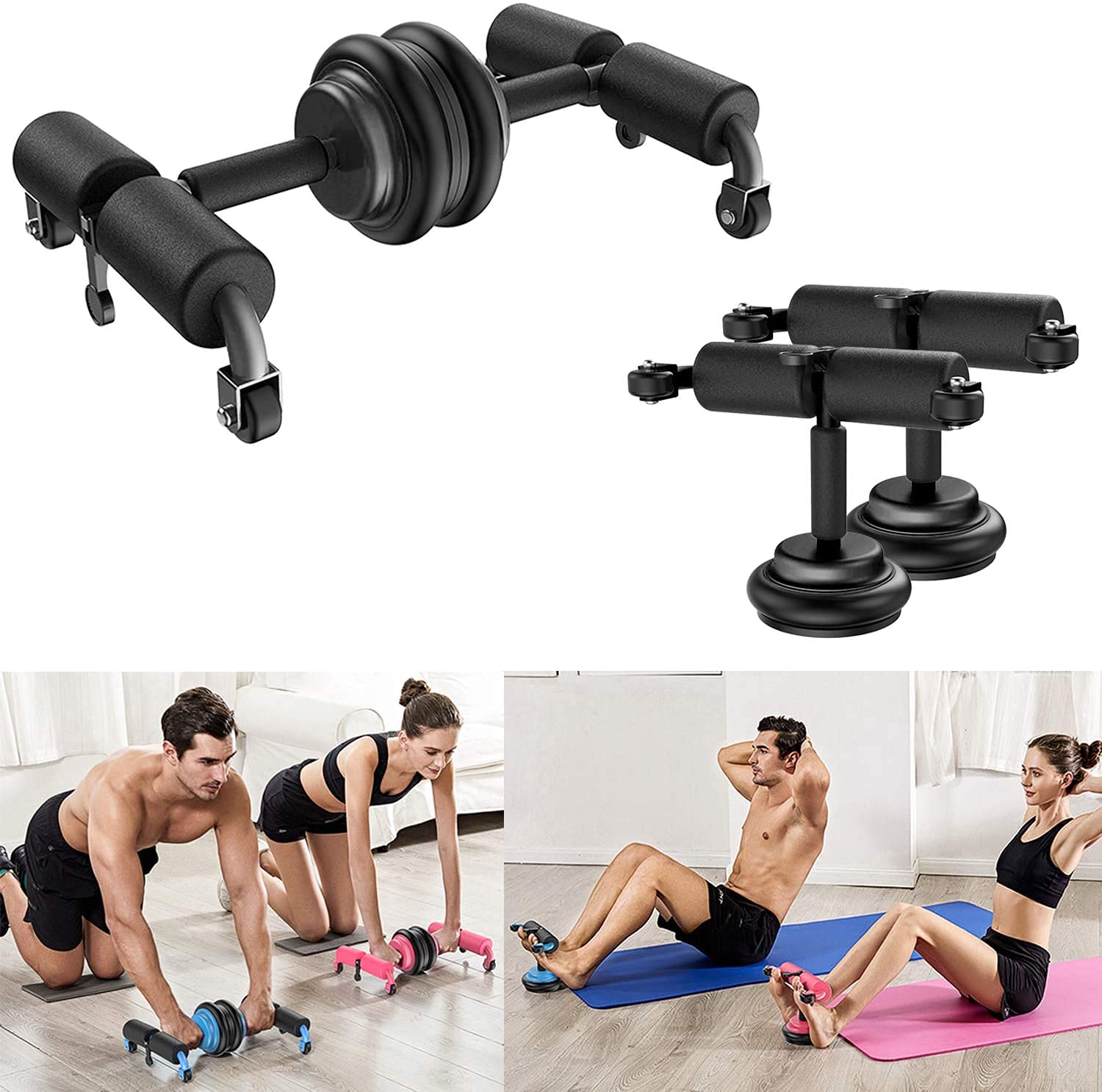 Jukkre Multifunctional Adjustable Ab Roller Wheel | Double Ab Workout Sit Up Assistant with Resistant Band | Core Strength Home Exercise |Abdominal Trainer | Whole Body Muscle Stimulator