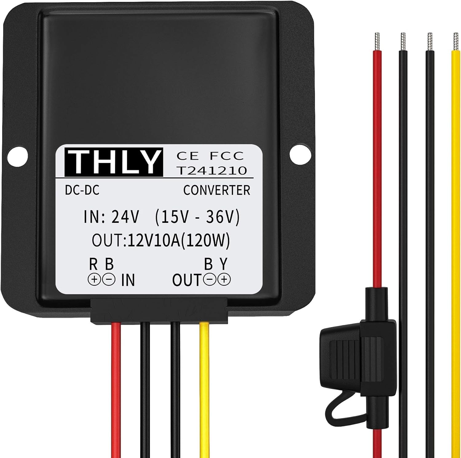 Convertisseur DC 24V Vers 12V 10A 120W - Étanche IP67, Fusible - Pour Camping-car, LED, Bateau