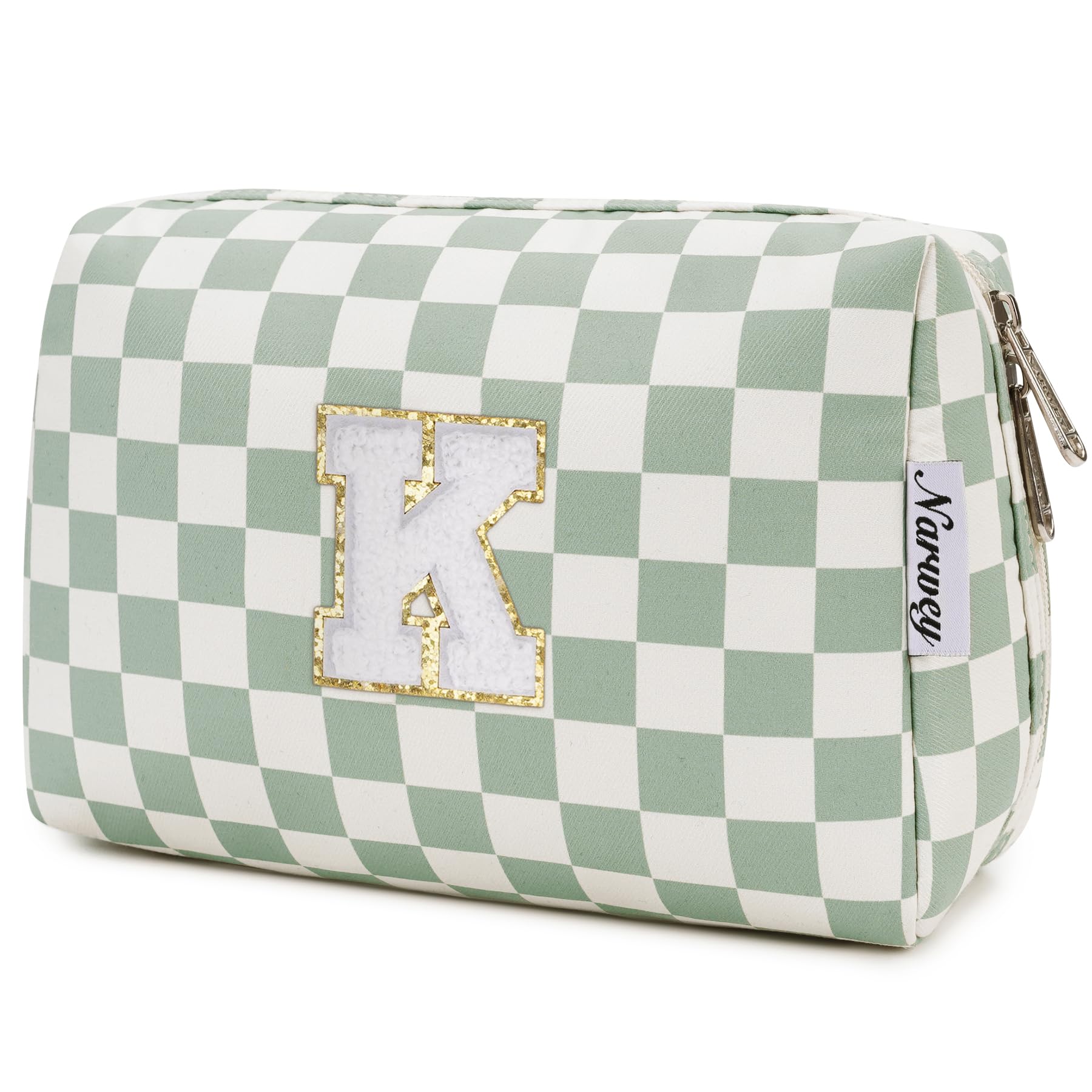 Narwey Birthday Gifts for Teen Girls Women Personalized Initial Checkered Makeup Bag Preppy Cosmetic Bag Trendy Stuff 6 8 10 11 12 13 14 16 18 Years