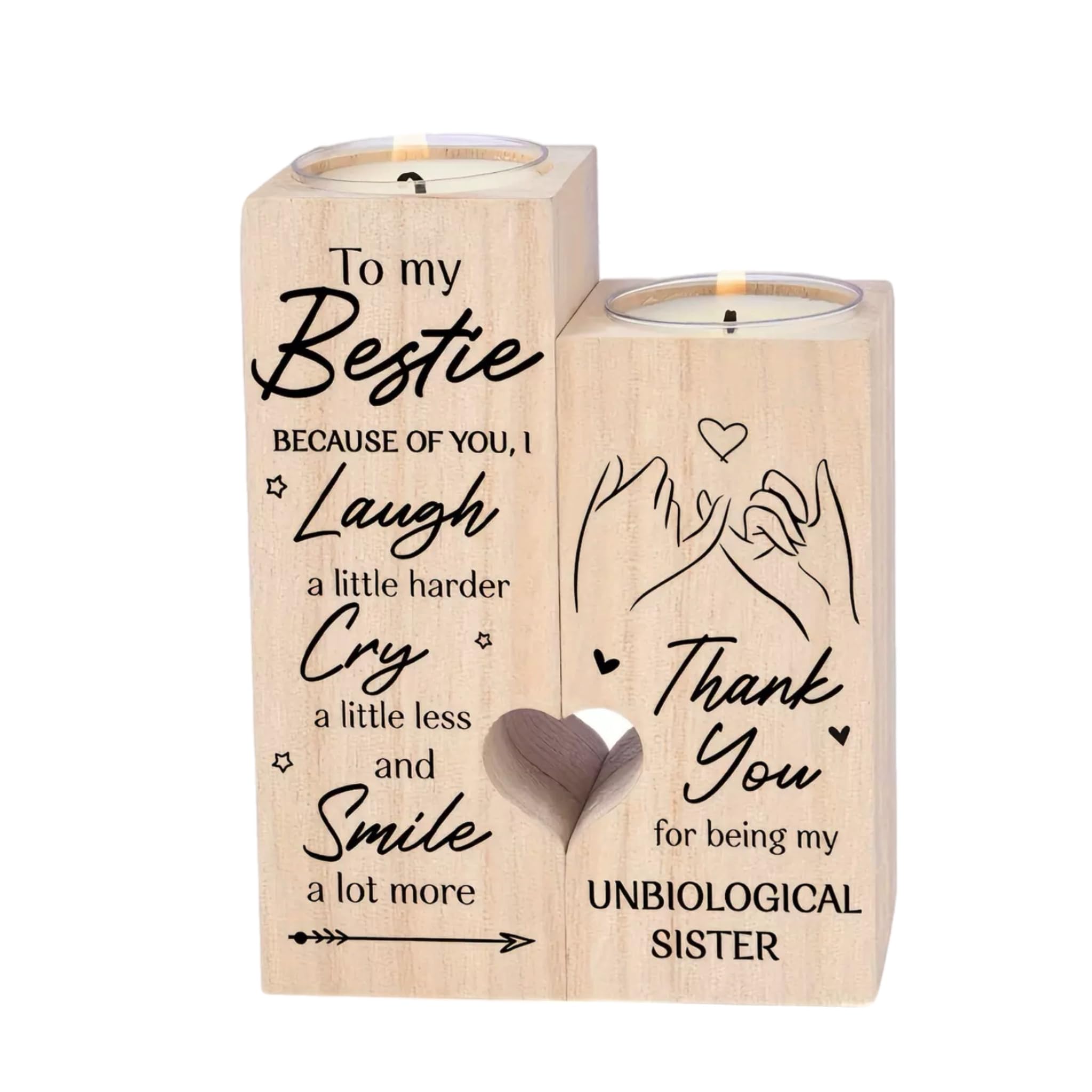 Eboutik Bestie - Wooden Heart Shaped Tea Light Candle Holders - Best Friend Decorative Candles For Friendship Gift - Birthday Poem For Her Bff Decor