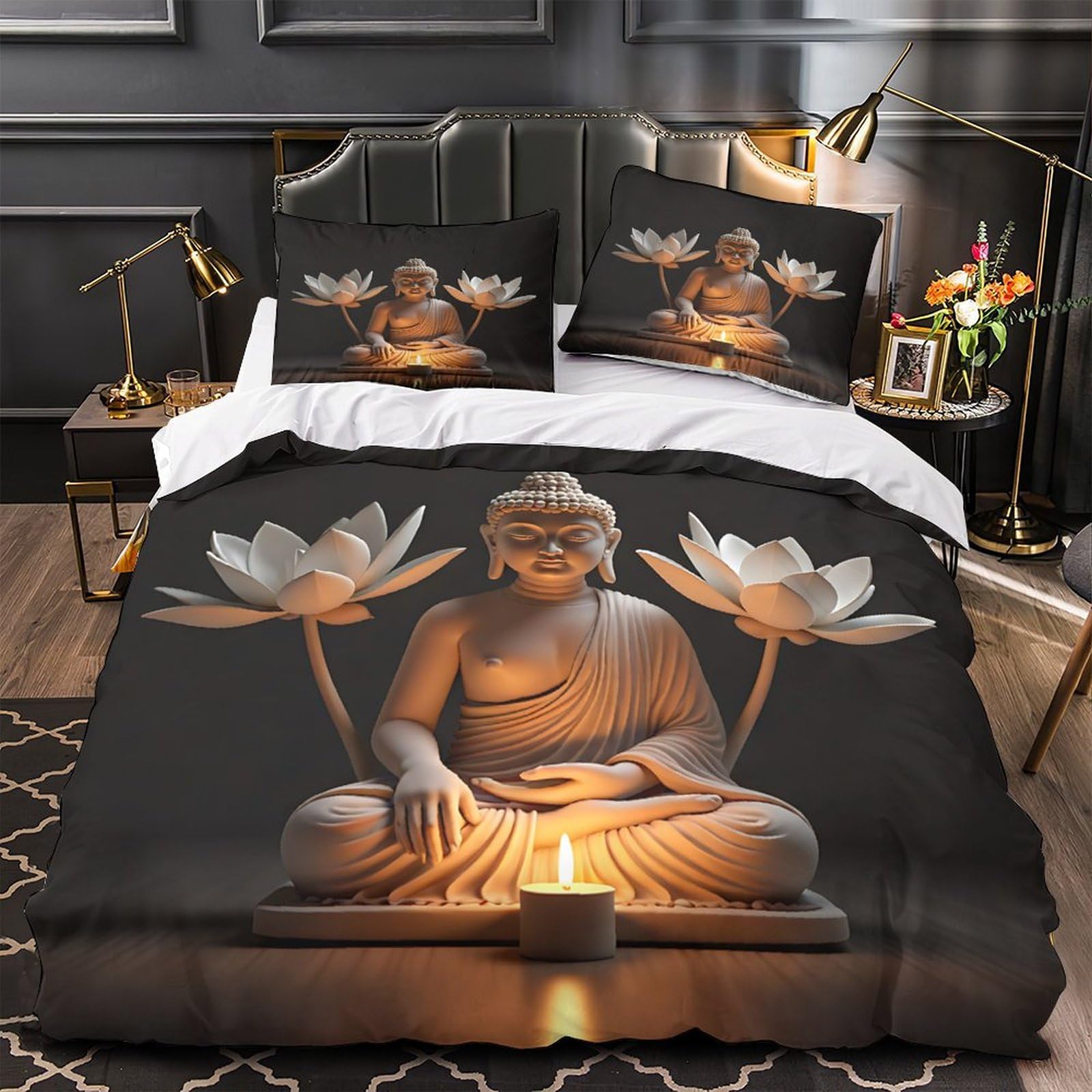 Parure de lit Bouddha 140x200 housse couette microfibre hypoallergique