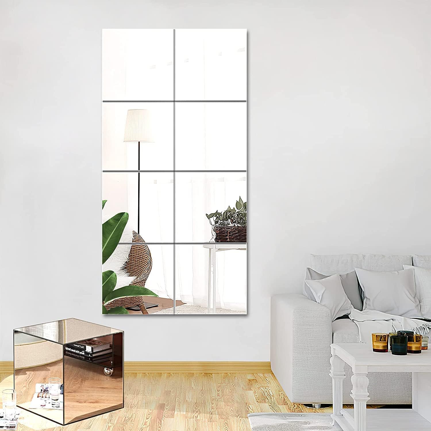 JUNEBRUSHS 8 Pack Acrylic Wall Mirrors, 12 x 12 Inches, Frameless, Shatterproof, Self-Adhesive