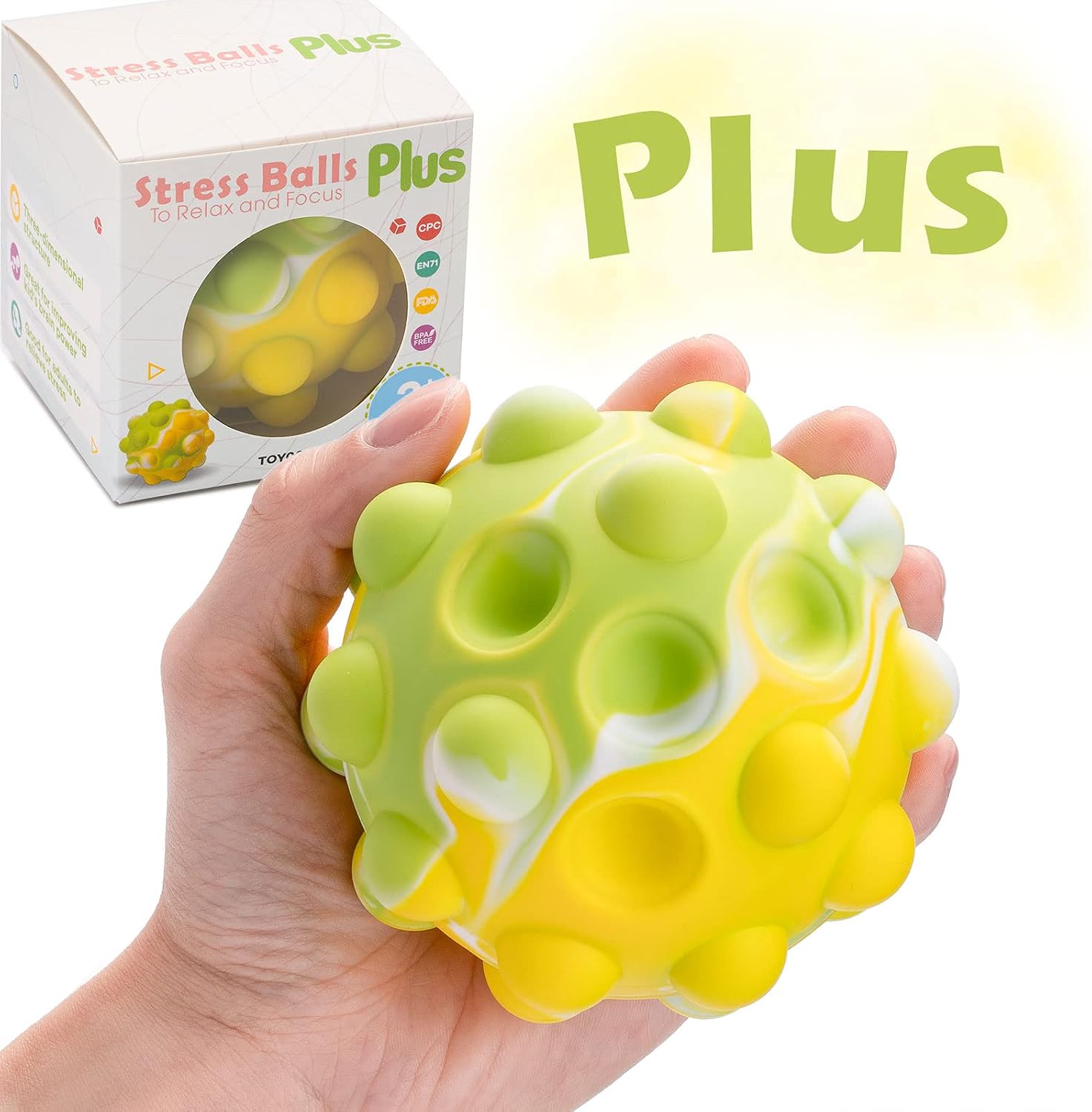 YagCu Big Pop Bubble it Ball Fidget Toy Plus, 3D Round Colorful Stress Balls with Bubbles, Sensory Fidgets Toys for Kids and Adults Stress Relieve, Silicone Squeeze Ball, Anxiety Relief Ball (Green)