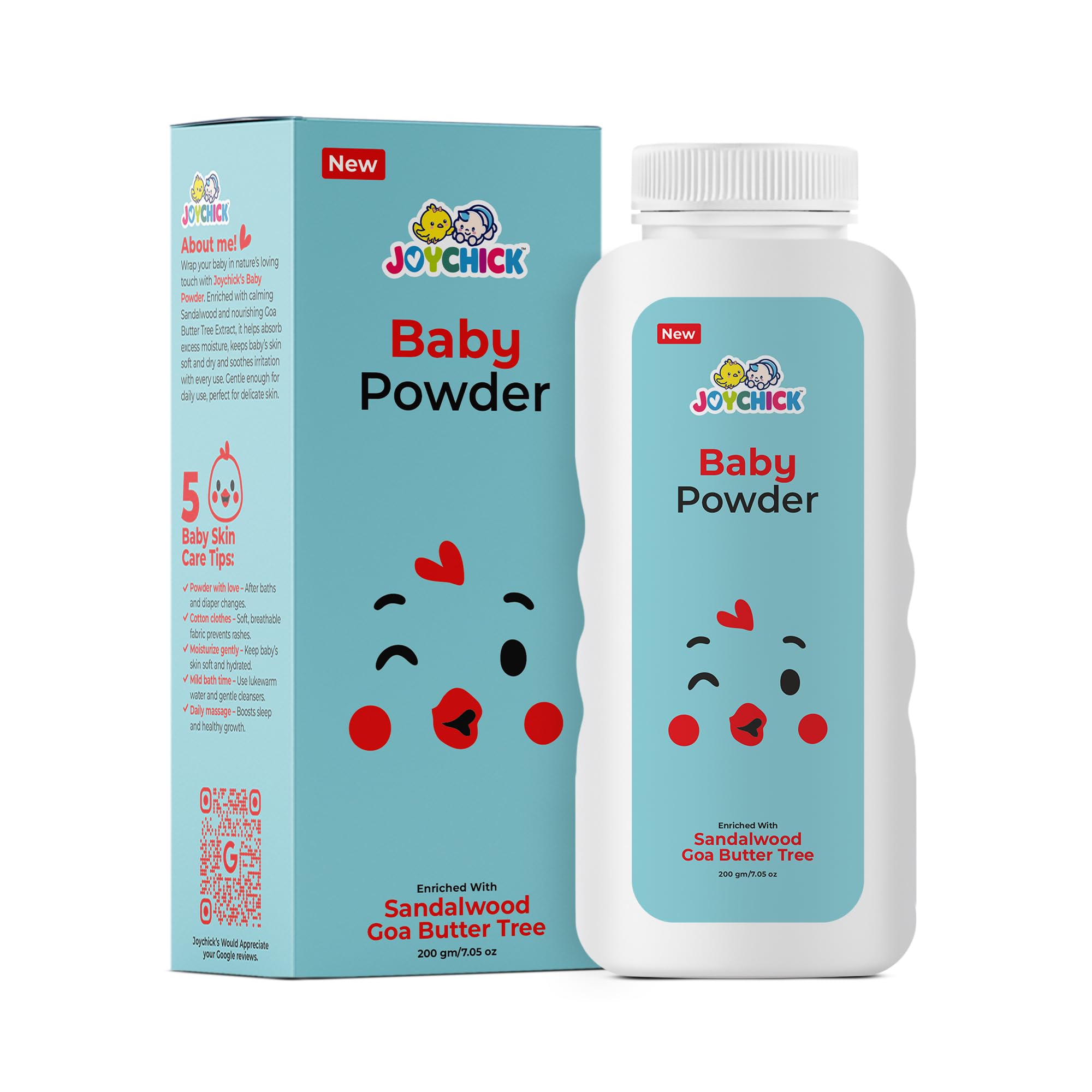 Joychick Powder 200g with Sandalwood & Goa Butter Tree Extract and Face Cream 100g | Nourishing Gentle Skin Care Combo | Soft Care for Face Body Hands (Pack of 4)-image-45