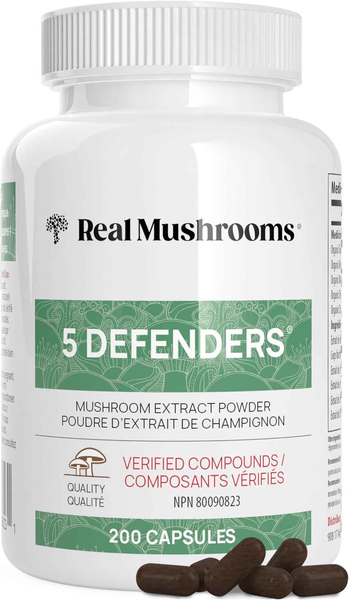 Real Mushrooms 5 Defenders Capsules Organic Mushroom