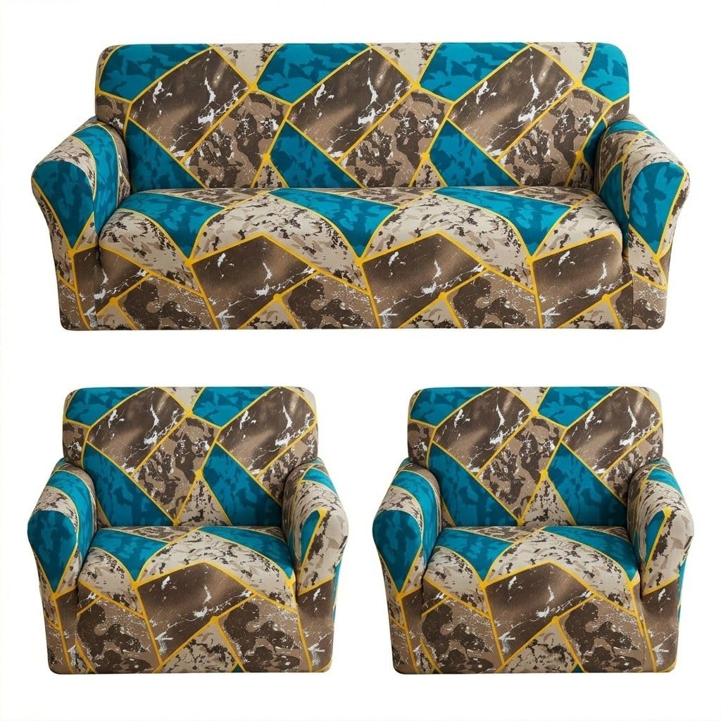Whizz Elastic Sofa Cover Set for Living Room, 5 Seater, 1+1+3, Stretchable (Stone Check)-image-8