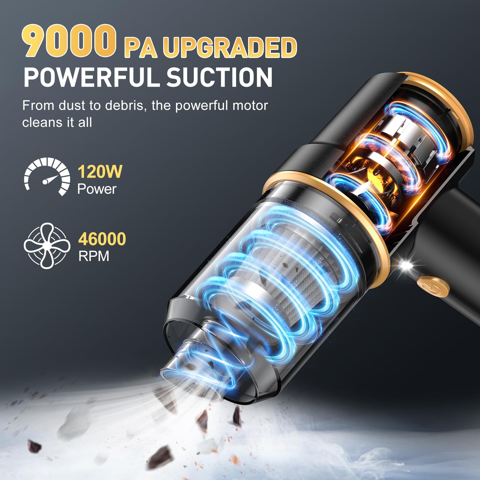 Handheld Car Vacuum Cleaner, 9000PA Hand Held Vacuum Cleaner & Air Duster view 2