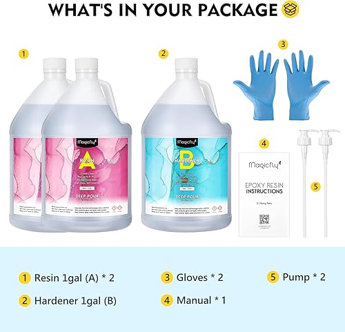 Miniatura 2 de Magicfly Kit de resina epoxi de 3 galones con bomba para profundidades de 2 a 4 pulgadas, resina epoxi transparente 21 para mesas de río, parte