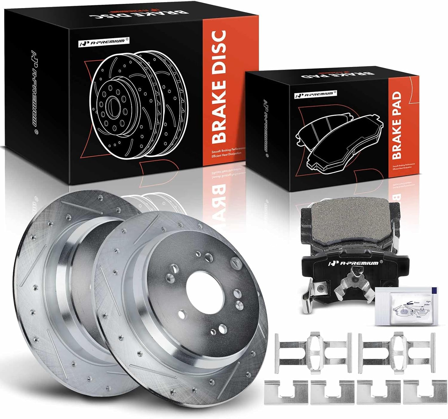 A-Premium 11.99 inch (304.5mm) Rear Drilled and Slotted Disc Brake Rotors + Ceramic Pads Kit Compatible with Select Acura and Honda Models - RDX 2010-2018, CR-V 2005-2016, 6-PC Set