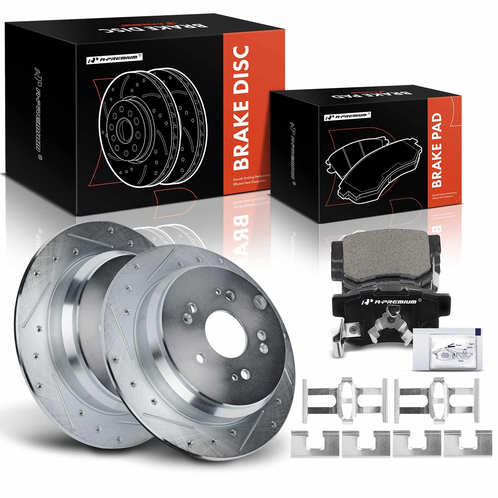 A-Premium 11.99 inch (304.5mm) Rear Drilled and Slotted Disc Brake Rotors + Ceramic Pads Kit Compatible with Select Acura and Honda Models - RDX 2010-2018, CR-V 2005-2016, 6-PC Set