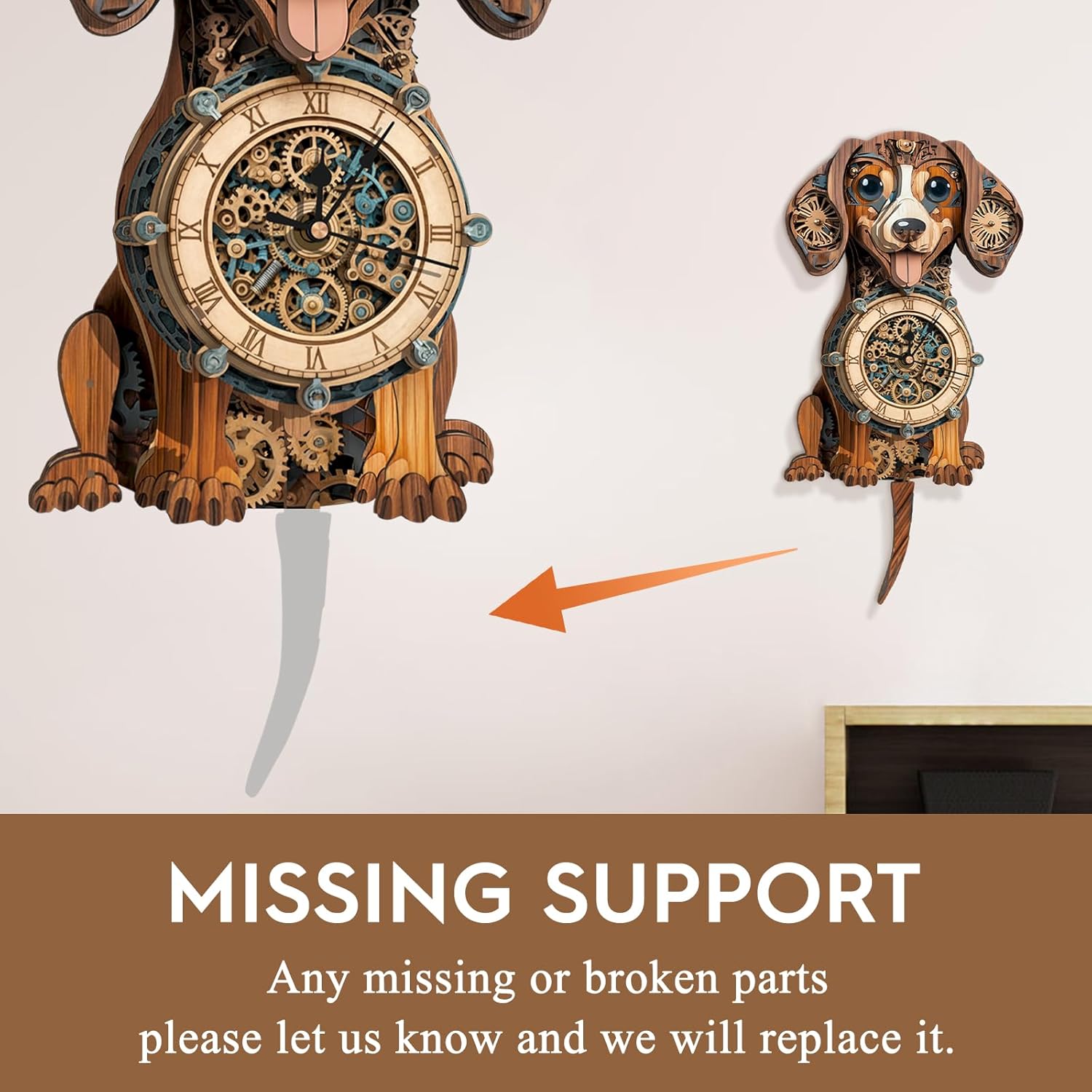 3D Puzzles for Adults Clock-Dachshund Design Model Kit-Mechanical DIY Pendulum Clock with Roman Numerals-Desk Home Office Decor Personalized Gift for DIY Lovers