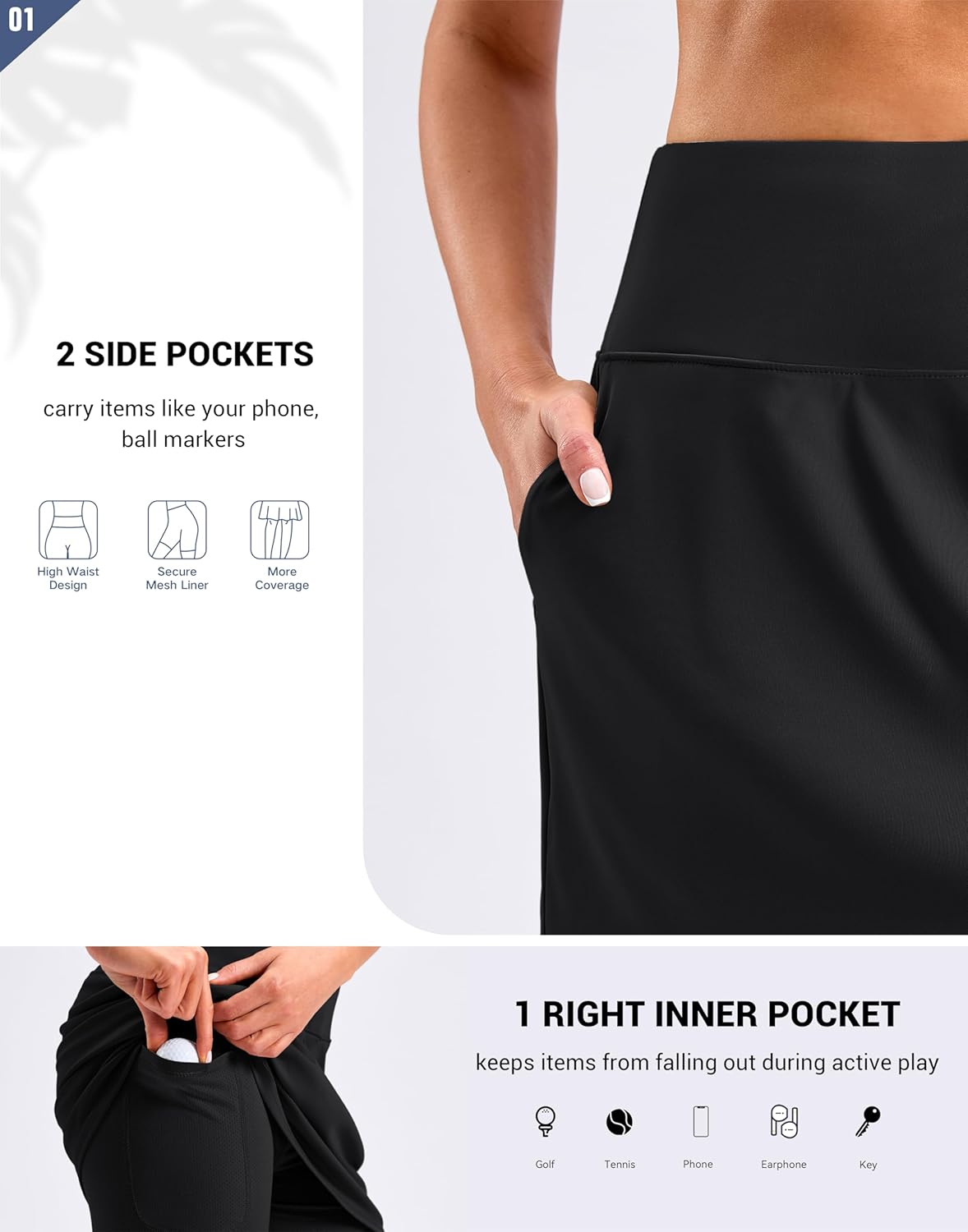 G Gradual 16"/18" Skorts for Woman Golf Skirts 3 Pockets Women High Waisted Athletic Skirt Tennis Pickleball Casual Summer - Image 5